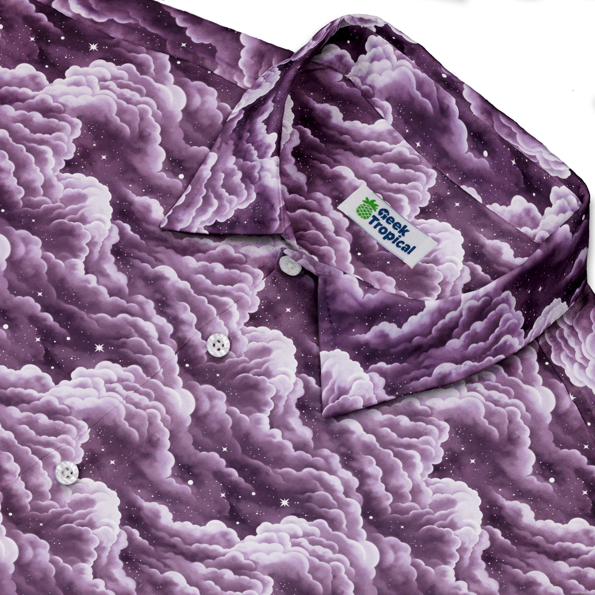Painted Night Clouds Lilac Button Up Shirt Neck
