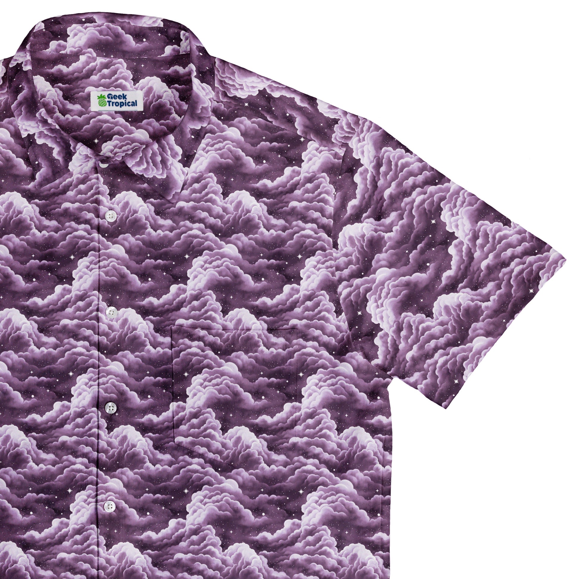 Painted Night Clouds Lilac Button Up Shirt Top Corner