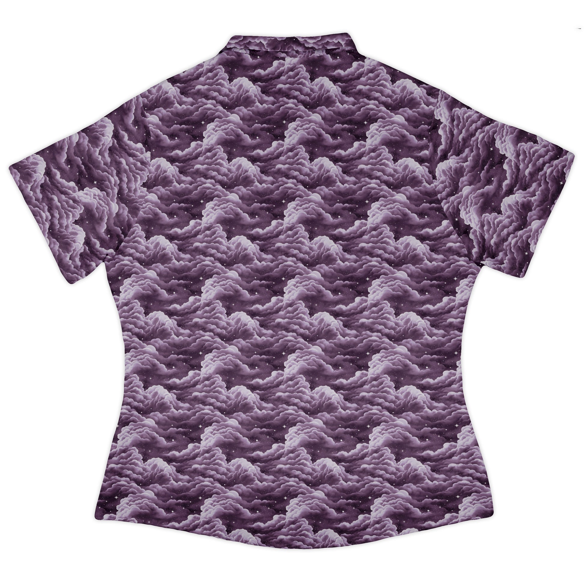 Painted Night Clouds Lilac Curvy Button Up Shirt womens back