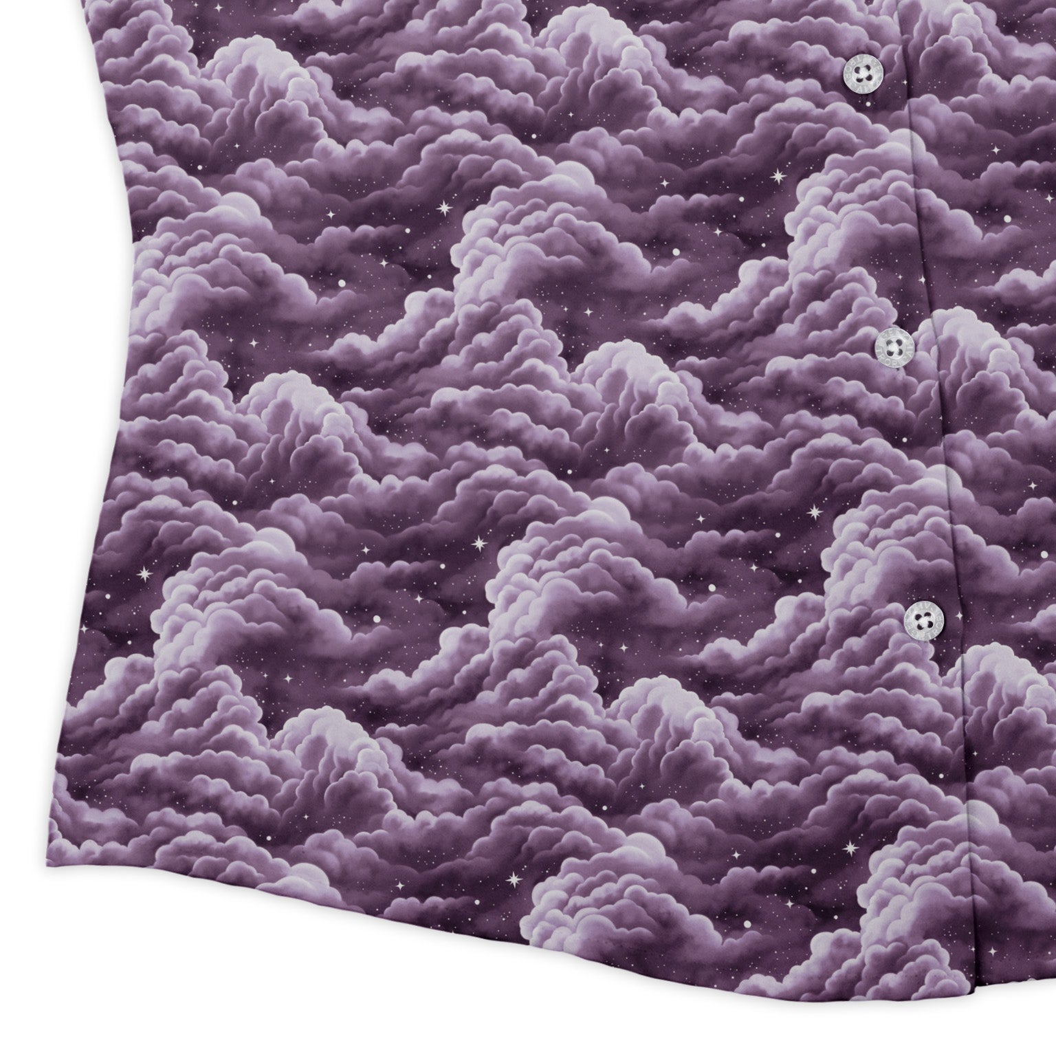 Painted Night Clouds Lilac Curvy Button Up Shirt womens corner