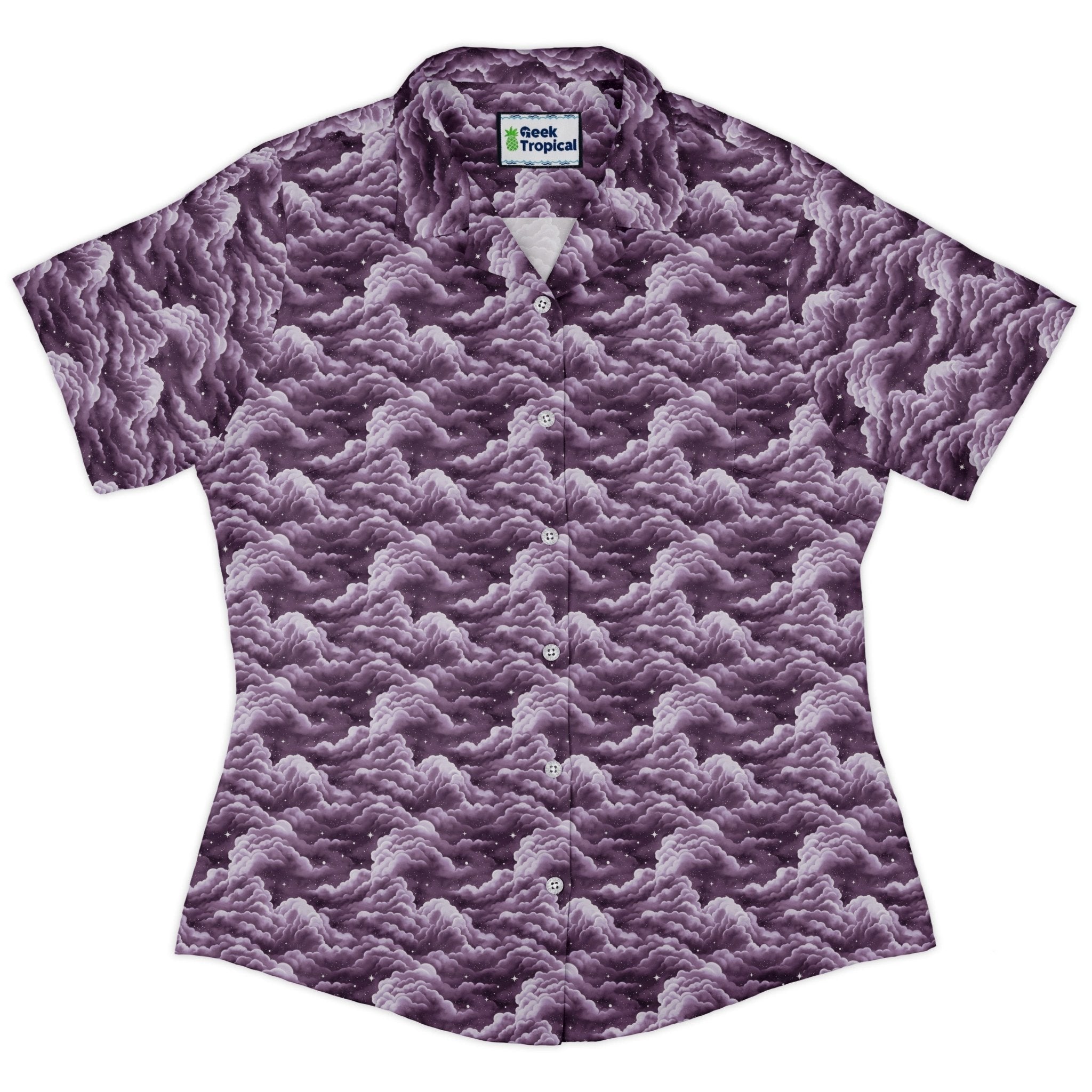 Painted Night Clouds Lilac Curvy Button Up Shirt 2