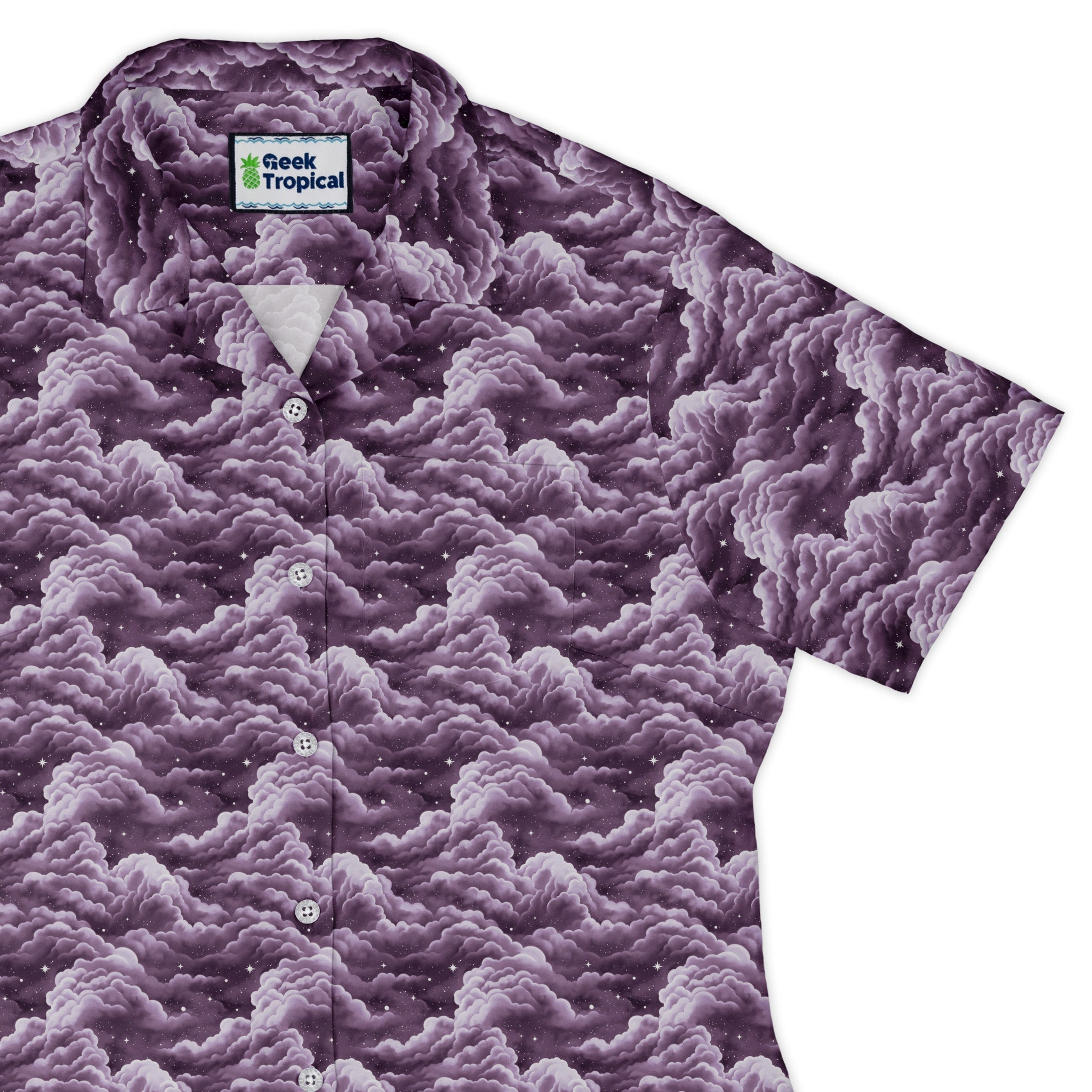 Painted Night Clouds Lilac Curvy Button Up Shirt womens top right
