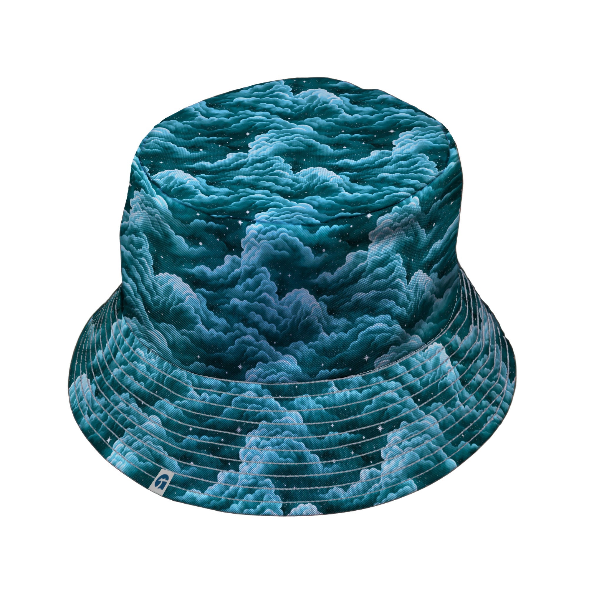 Painted Night Clouds Teal Bucket Hat Gray Stitching