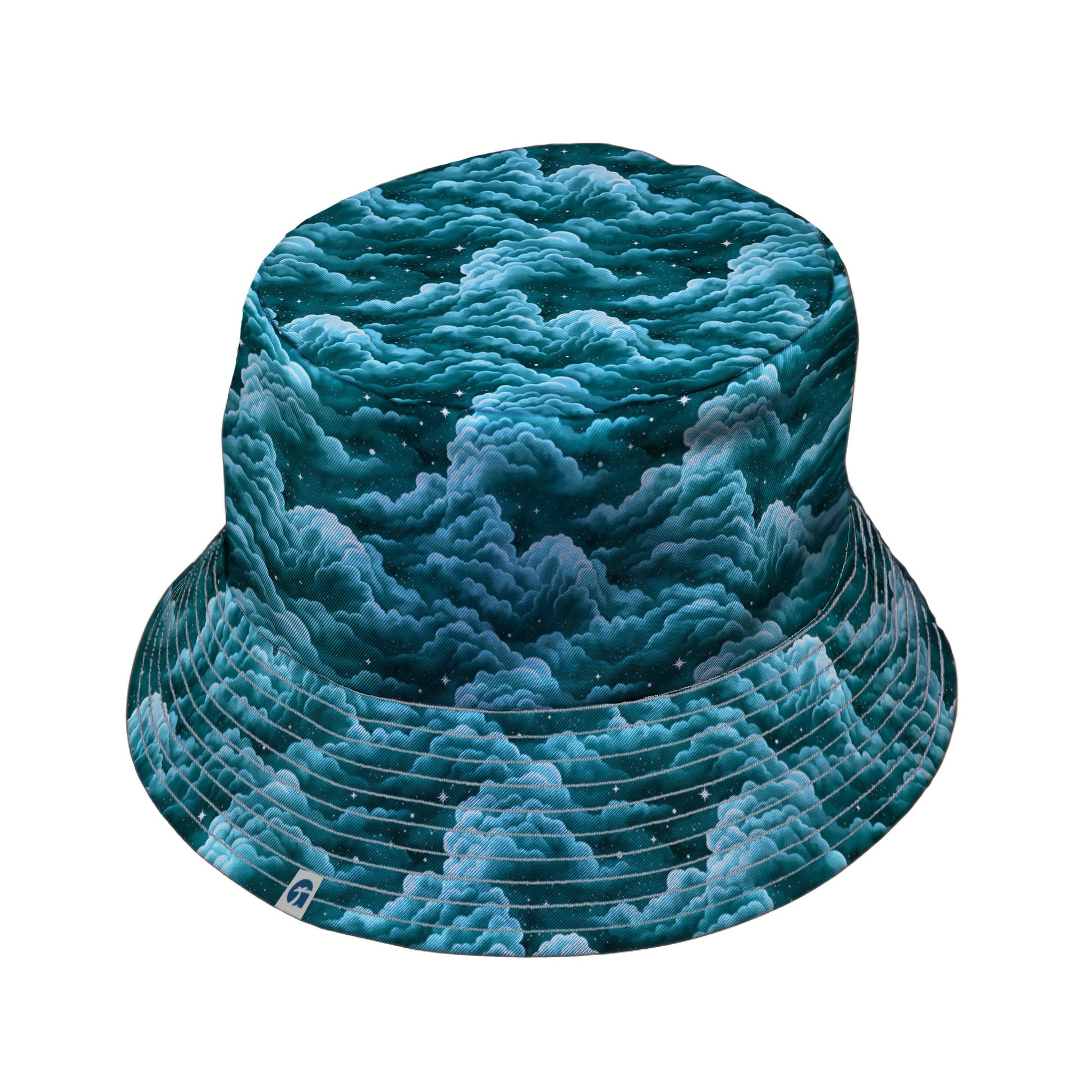Painted Night Clouds Teal Bucket Hat Gray Stitching