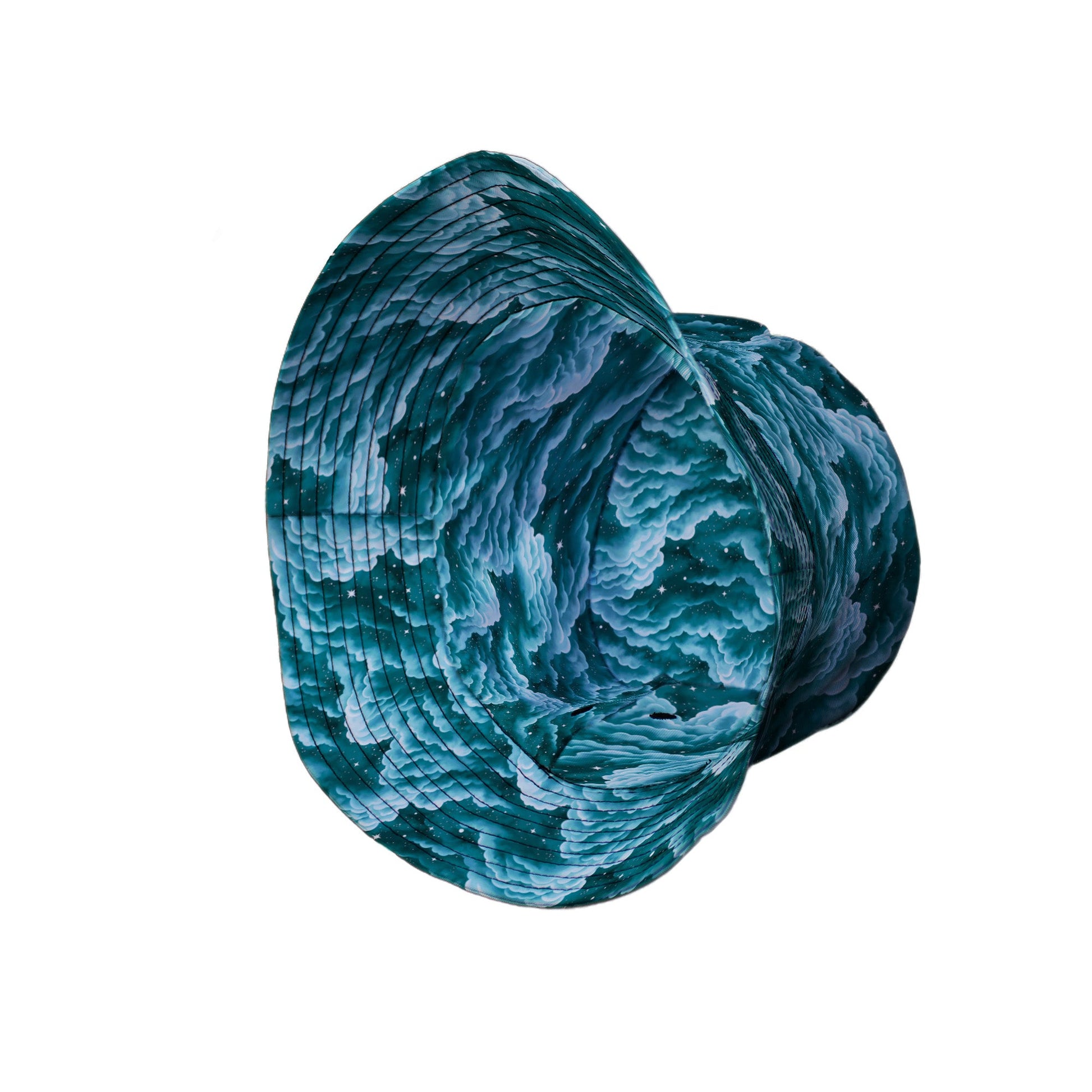 Painted Night Clouds Teal Bucket Hat Side View