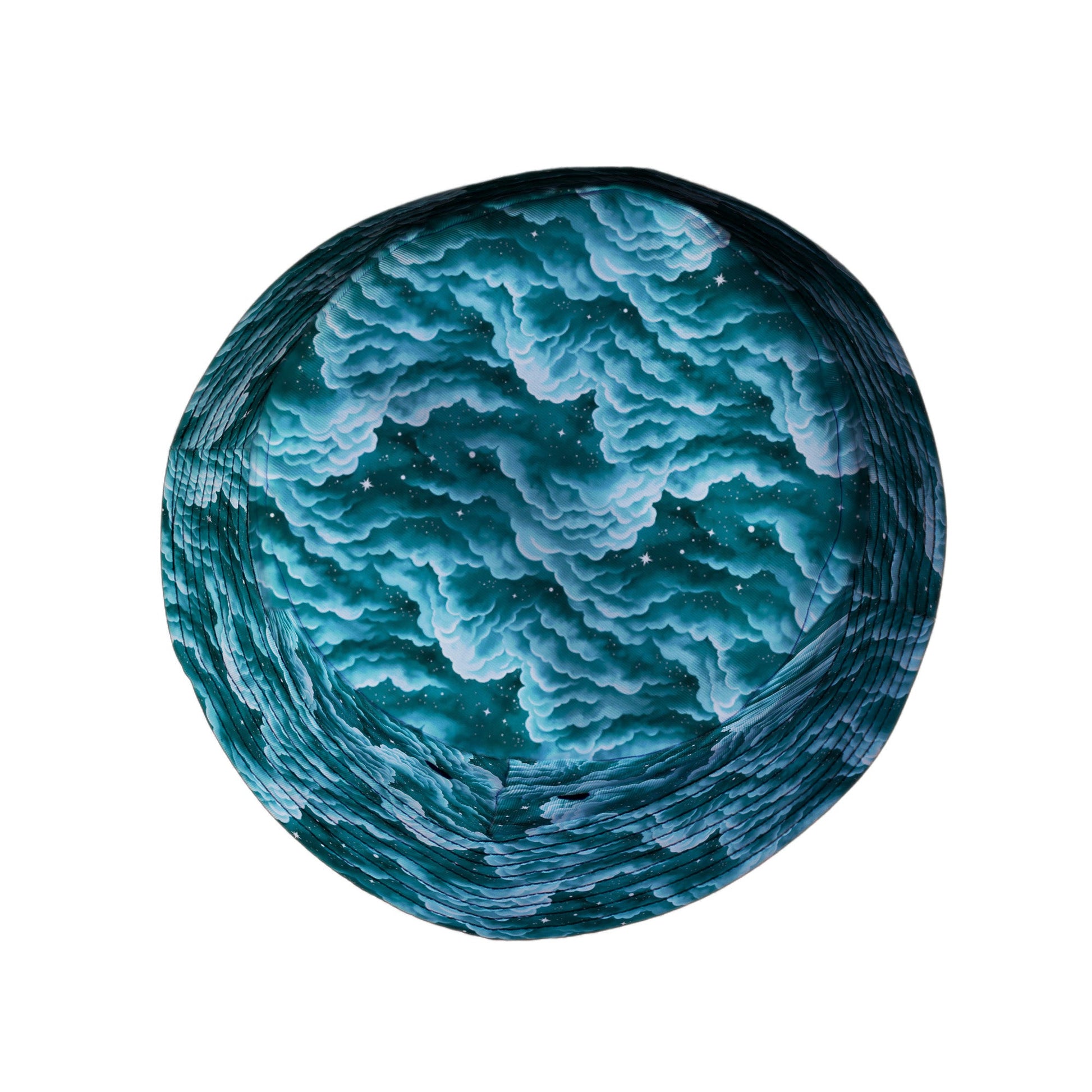 Painted Night Clouds Teal Bucket Hat Top View
