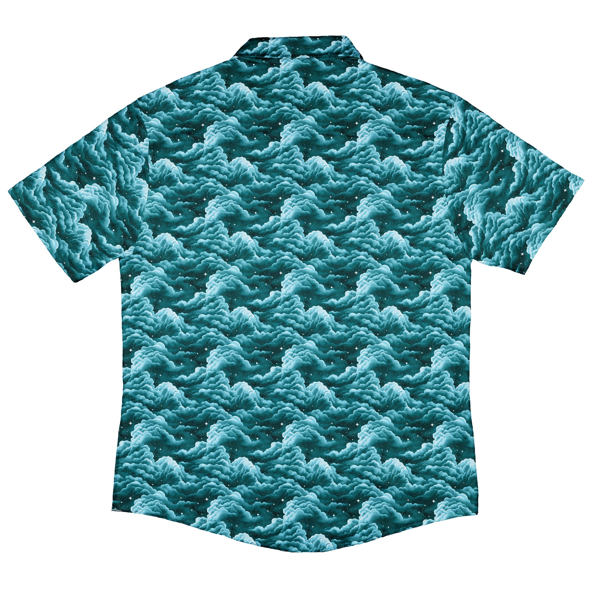 Painted Night Clouds Teal Button Up Shirt Back