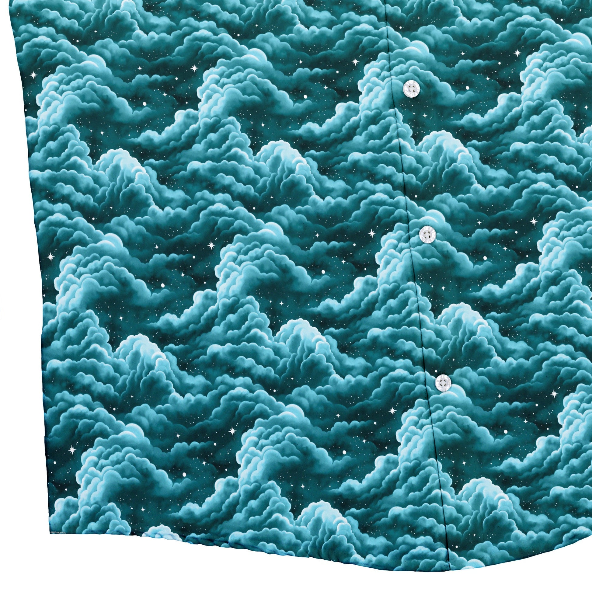 Painted Night Clouds Teal Button Up Shirt Bottom Corner