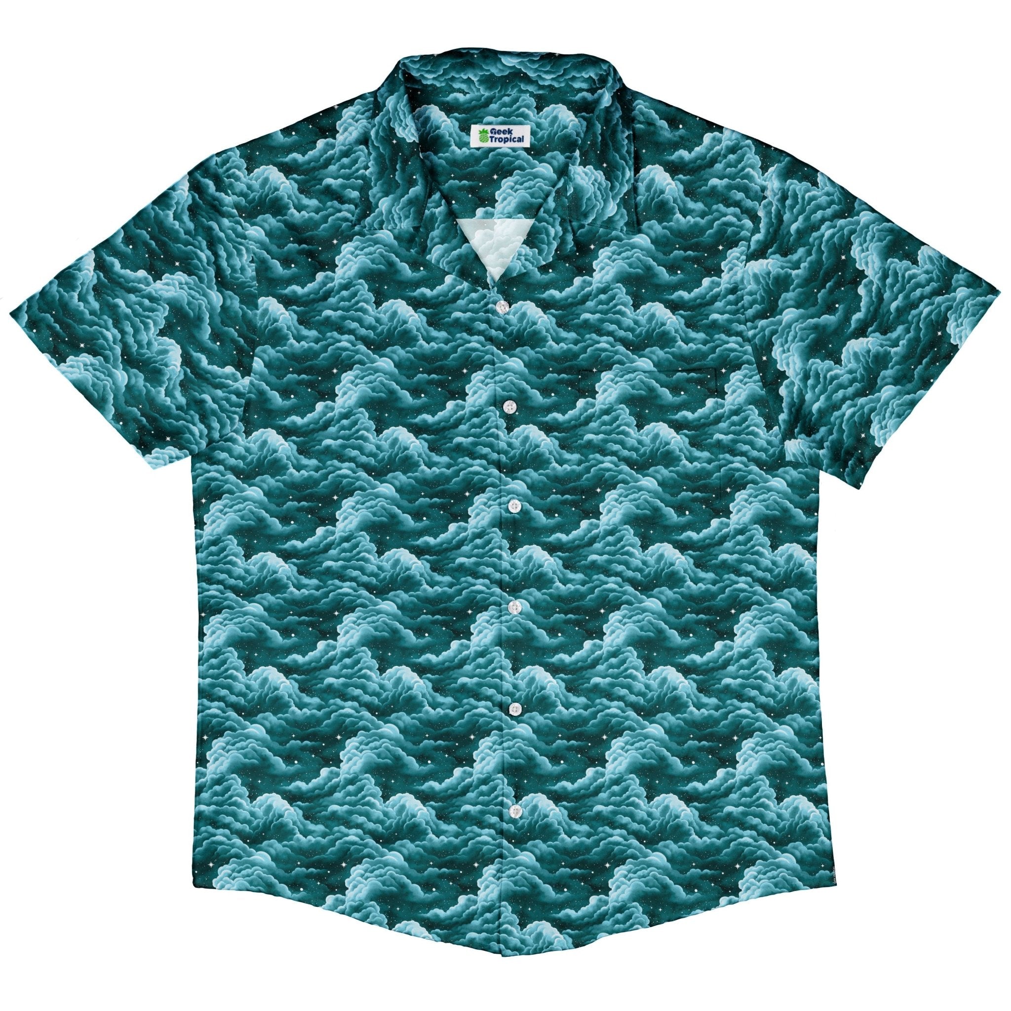 Painted Night Clouds Teal Button Up Shirt 5