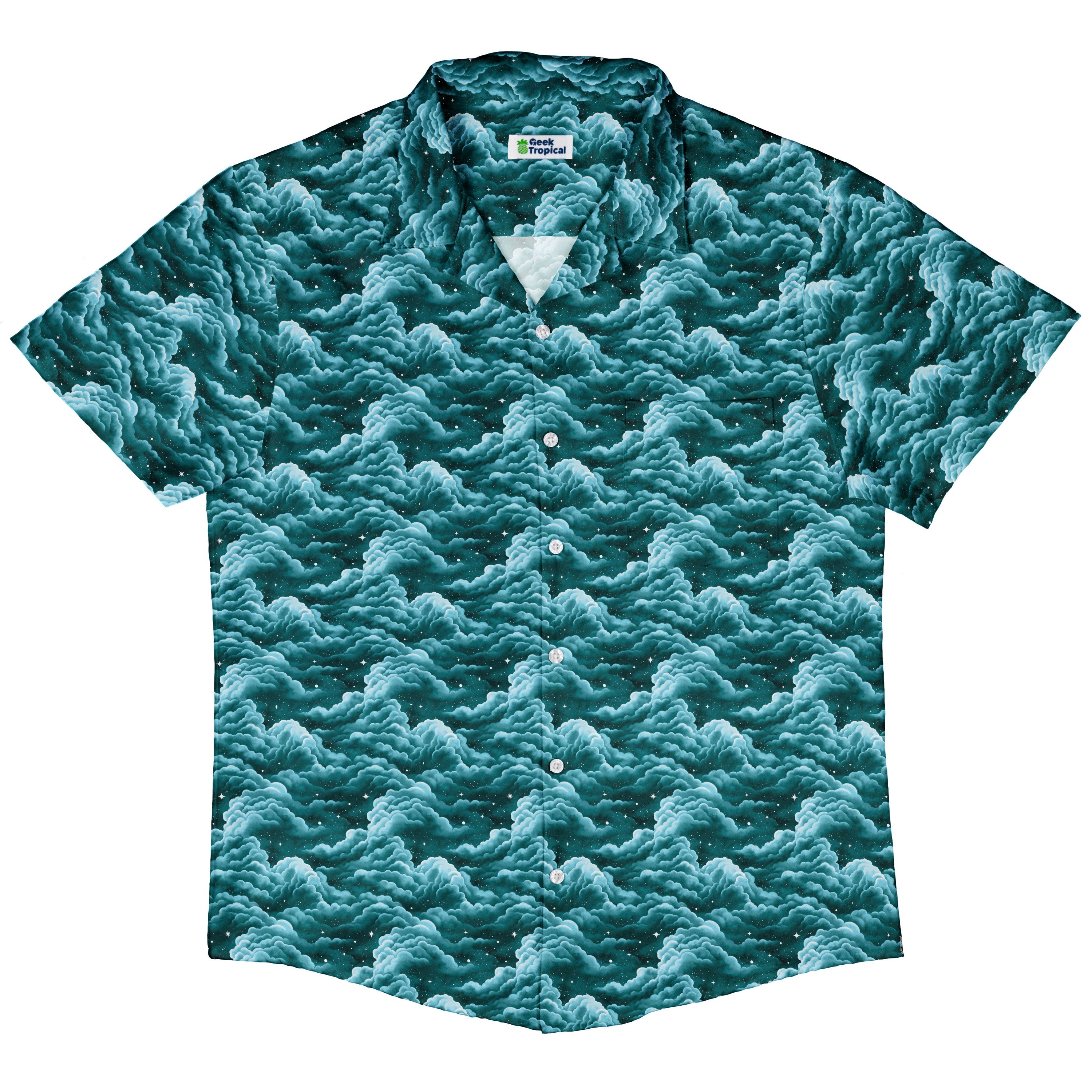 Painted Night Clouds Teal Button Up Shirt Hawaiian Front