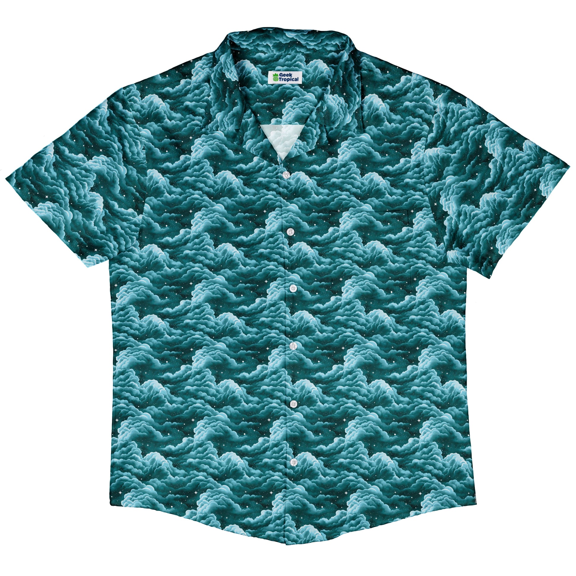 Painted Night Clouds Teal Button Up Shirt Hawaiian Front