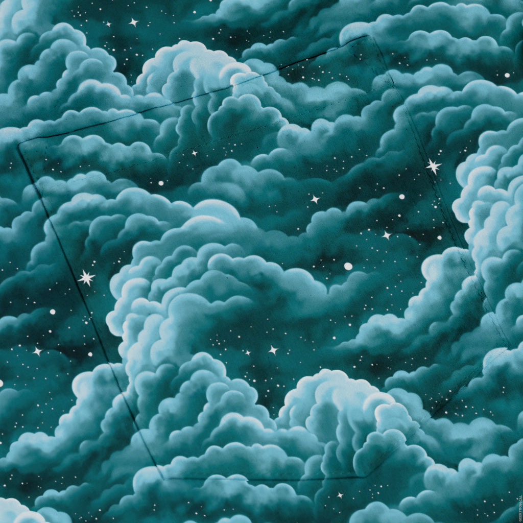 Painted Night Clouds Teal Button Up Shirt Pocket