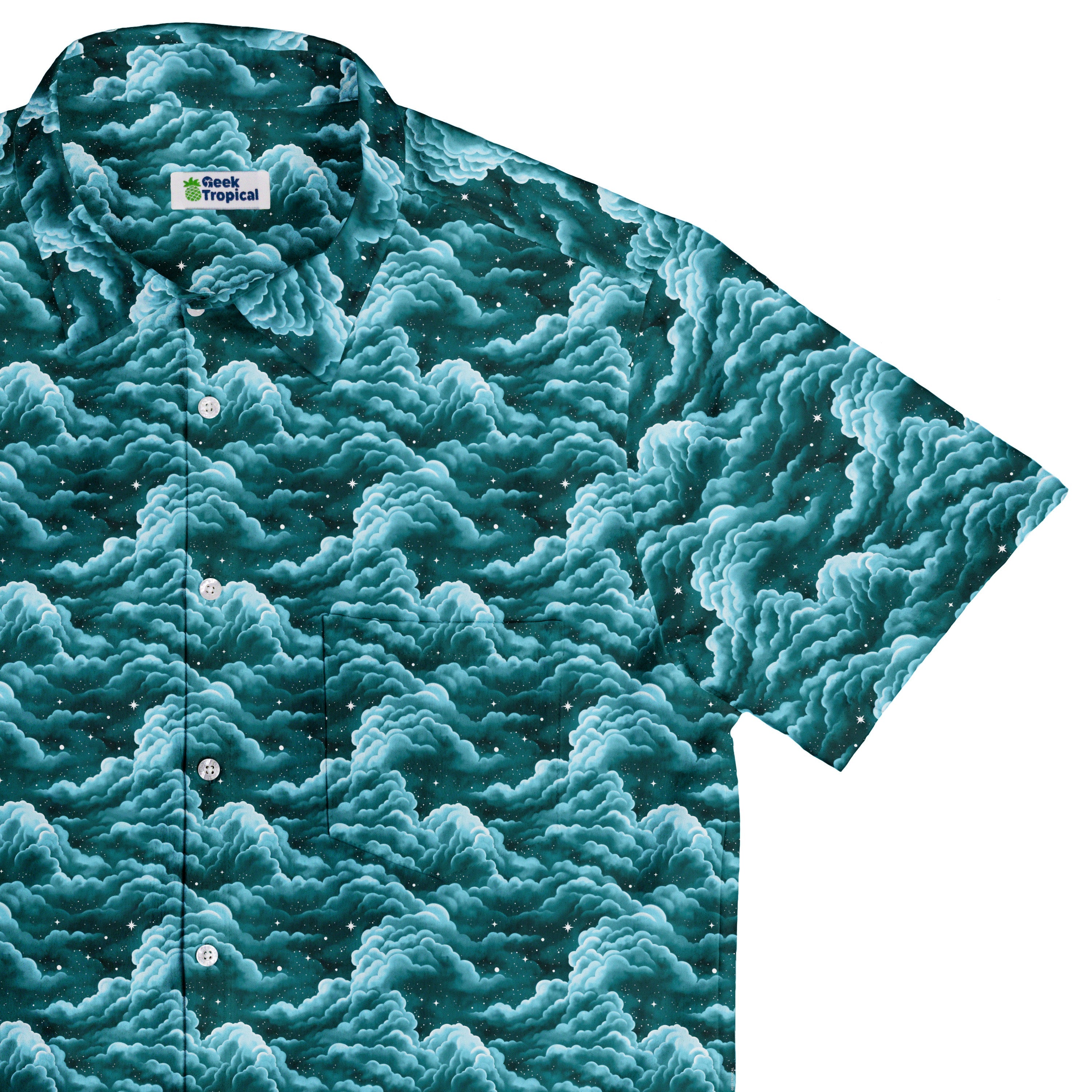 Painted Night Clouds Teal Button Up Shirt Top Corner