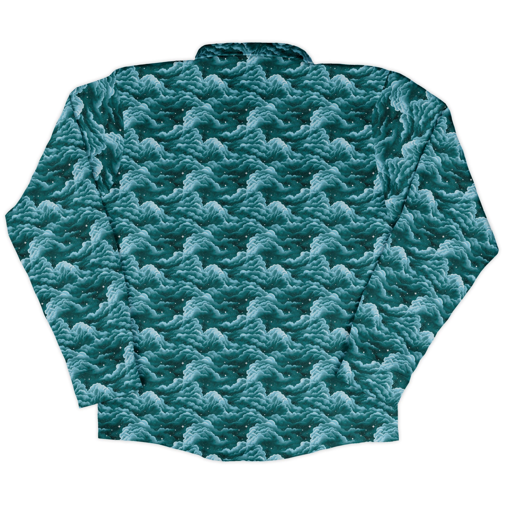 Painted Night Clouds Teal Long Sleeve Button Up Shirt back