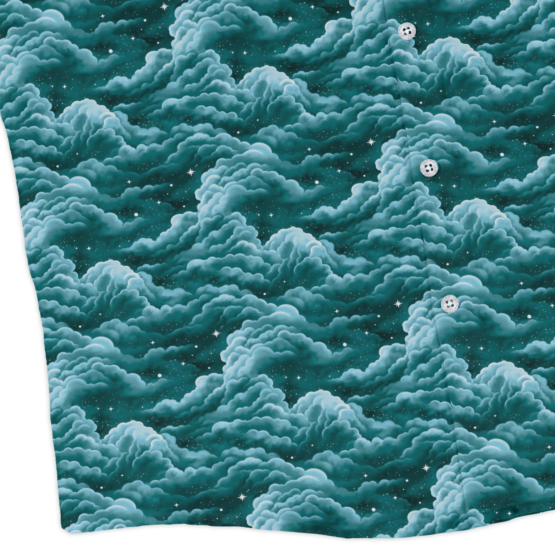 Painted Night Clouds Teal Long Sleeve Button Up Shirt corner