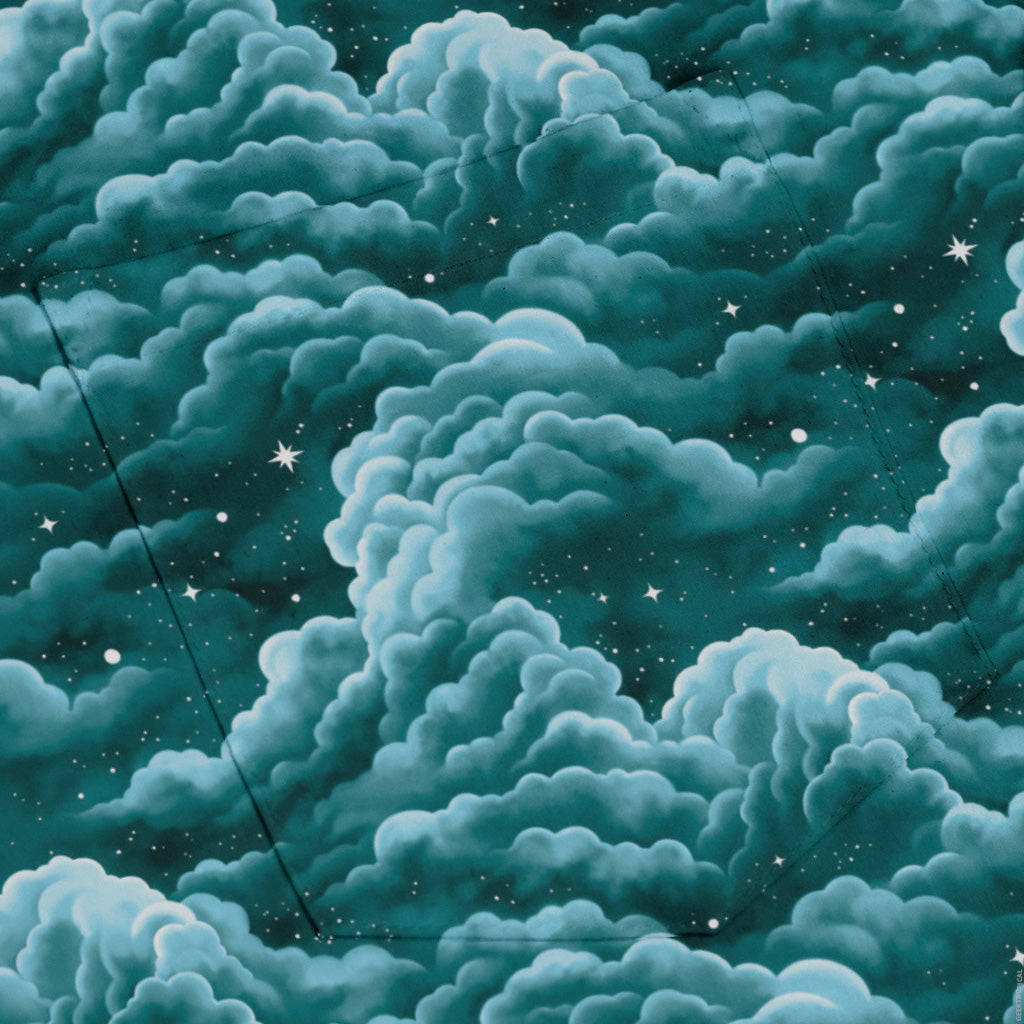 Painted Night Clouds Teal Long Sleeve Button Up Shirt pocket
