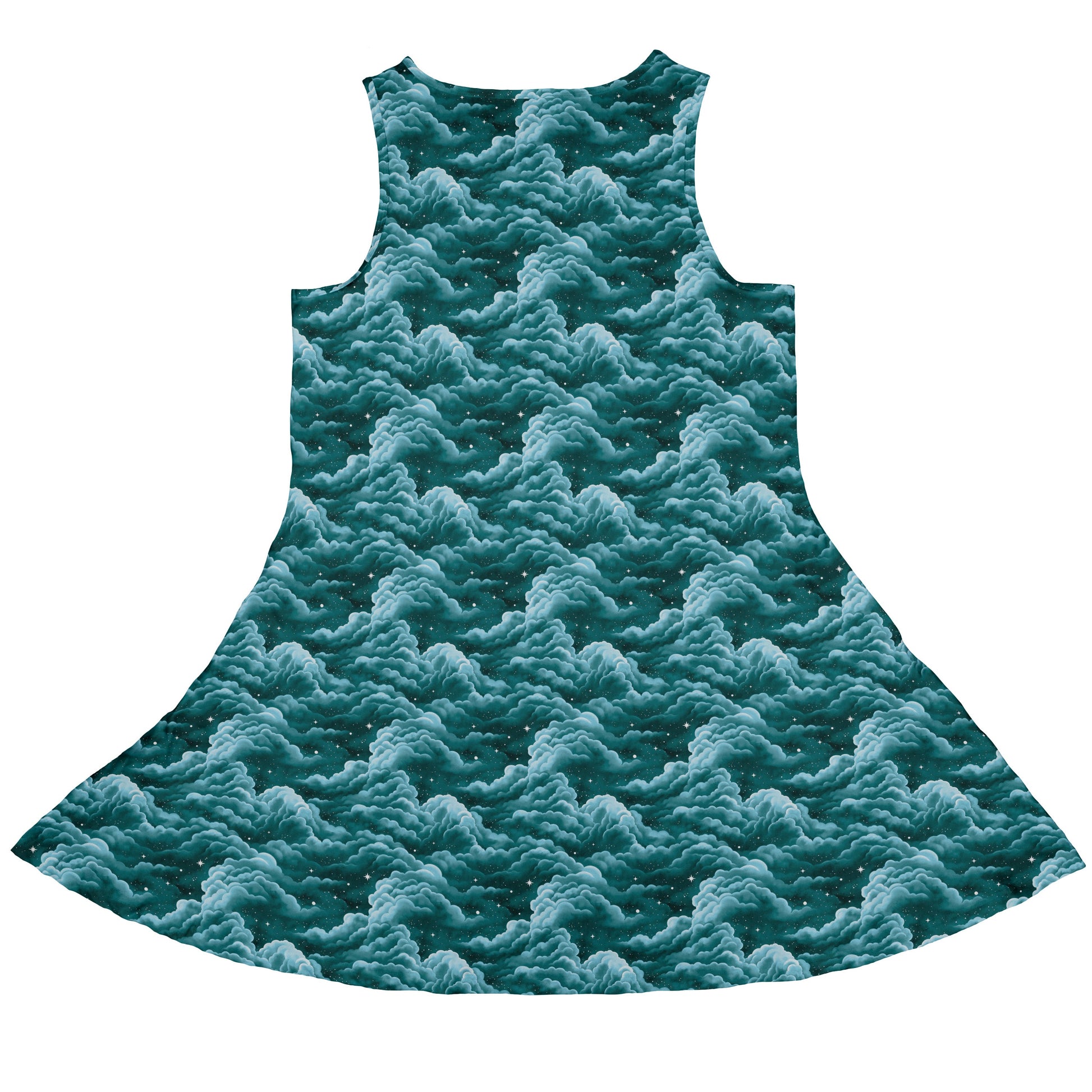 Painted Night Clouds Teal Sleeveless Dress back