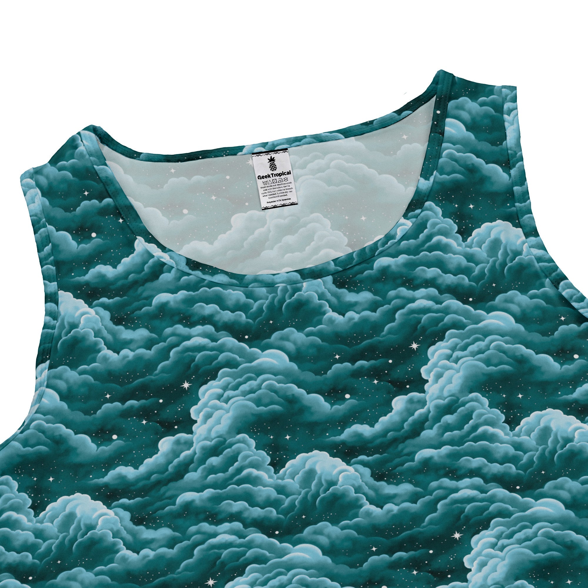 Painted Night Clouds Teal Sleeveless Dress close front