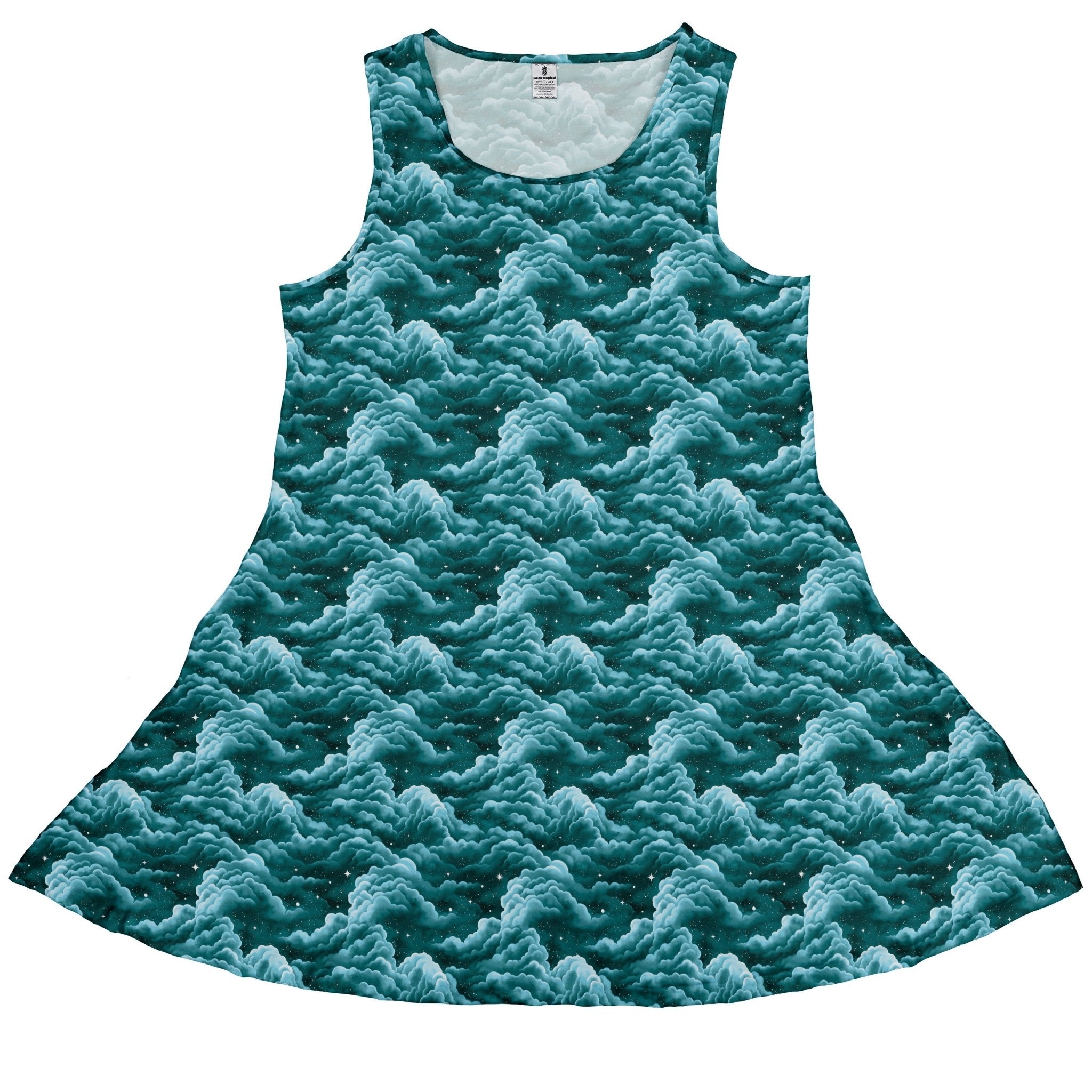 Painted Night Clouds Teal Sleeveless Dress 1