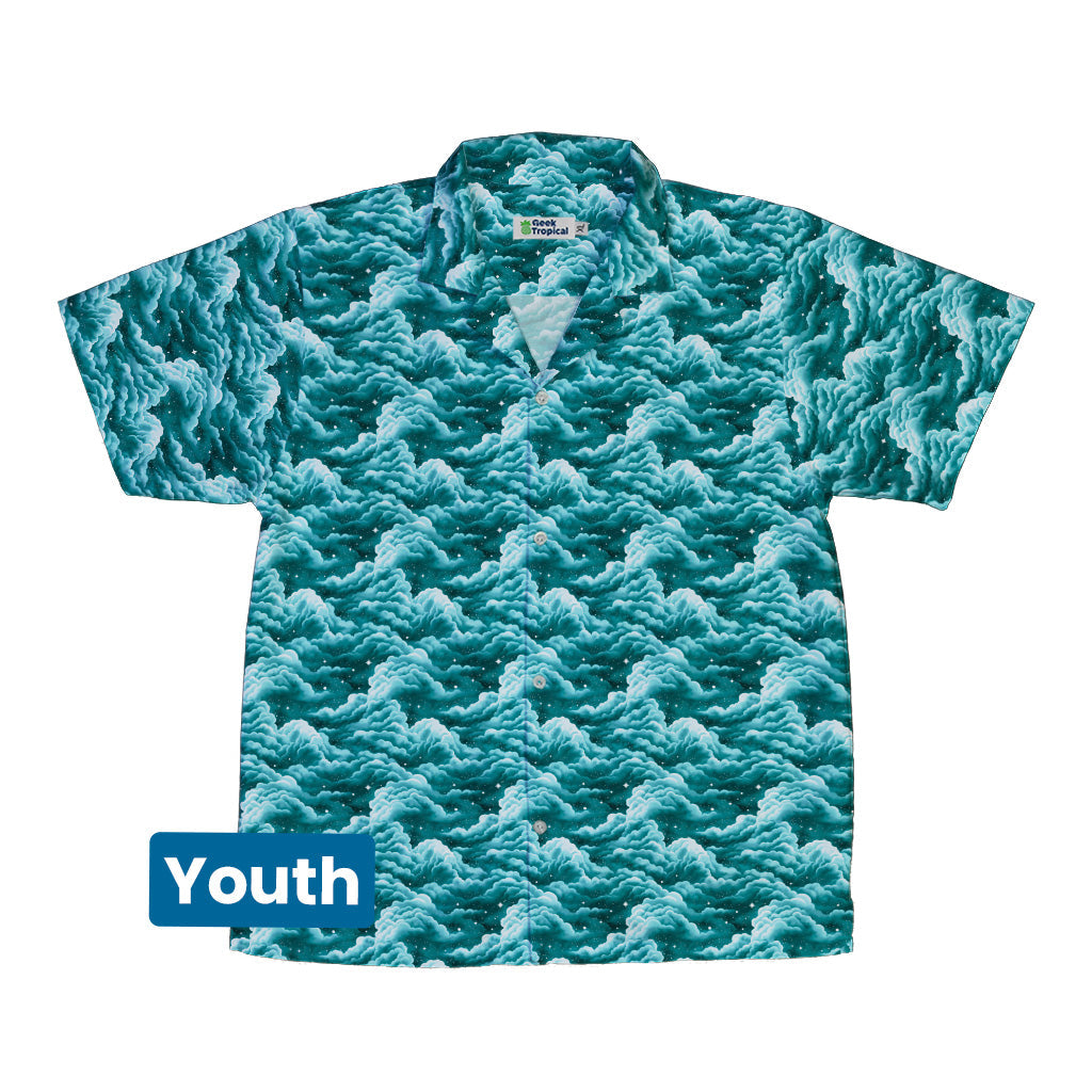 Painted Night Clouds Teal Youth Hawaiian Shirt Front