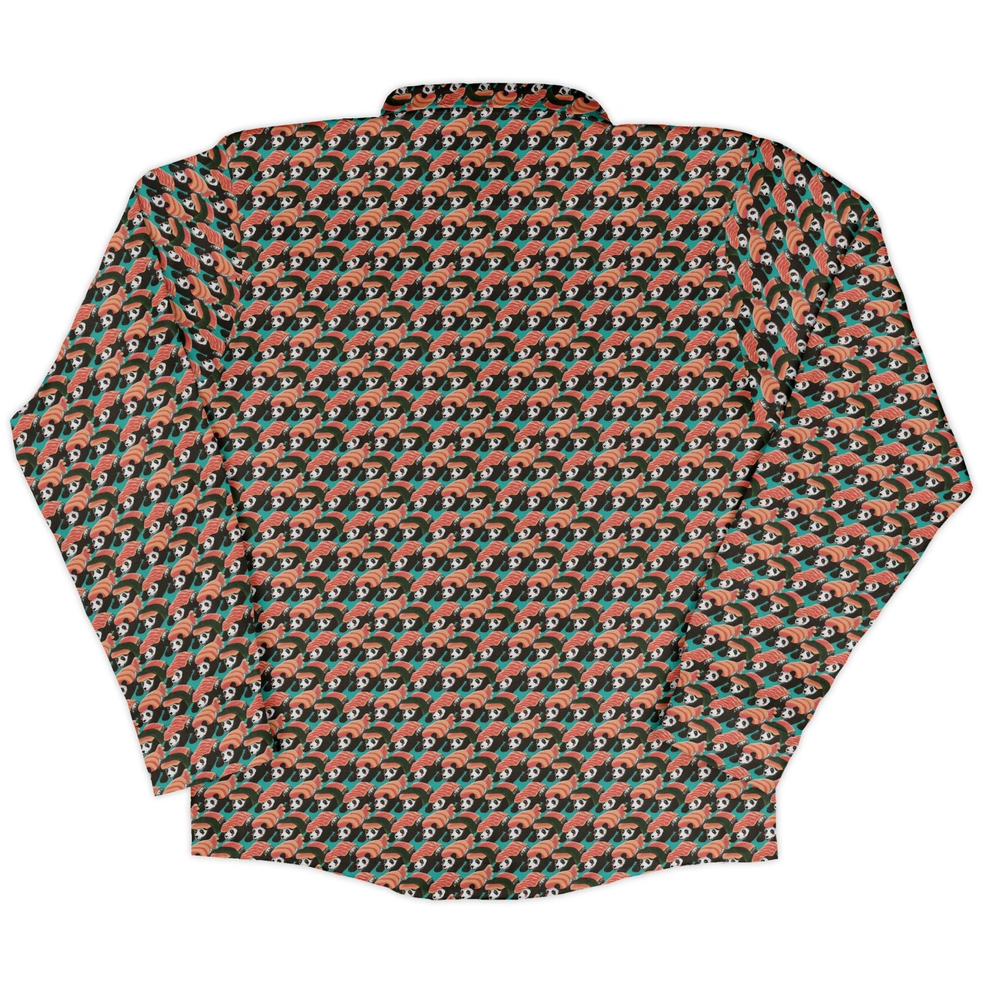 Panda Nigiri Anime Long Sleeve Button Up Shirt Geek Nerd adult sizing Animal Patterns Anime