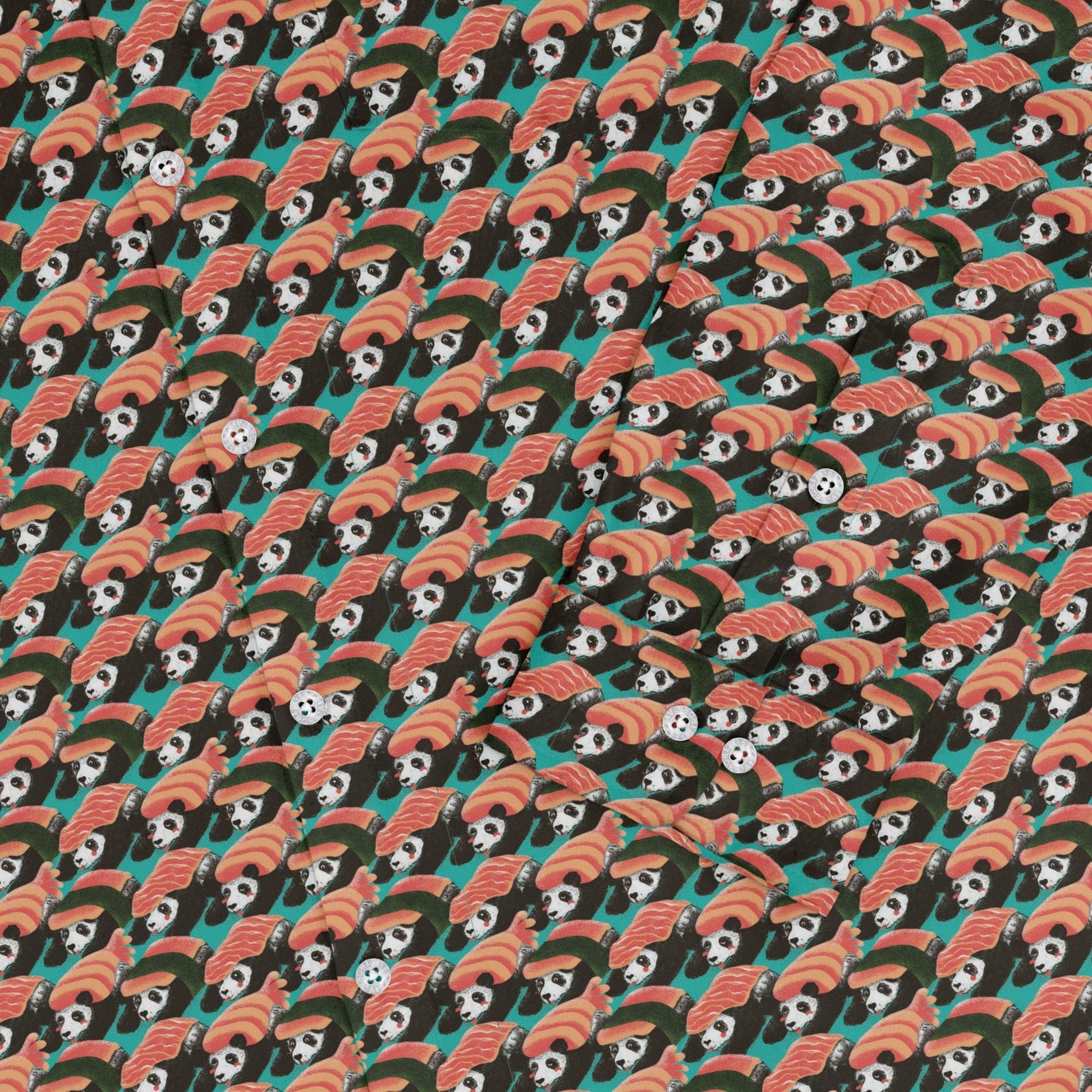 Panda Nigiri Anime Long Sleeve Button Up Shirt Geek Nerd adult sizing Animal Patterns Anime