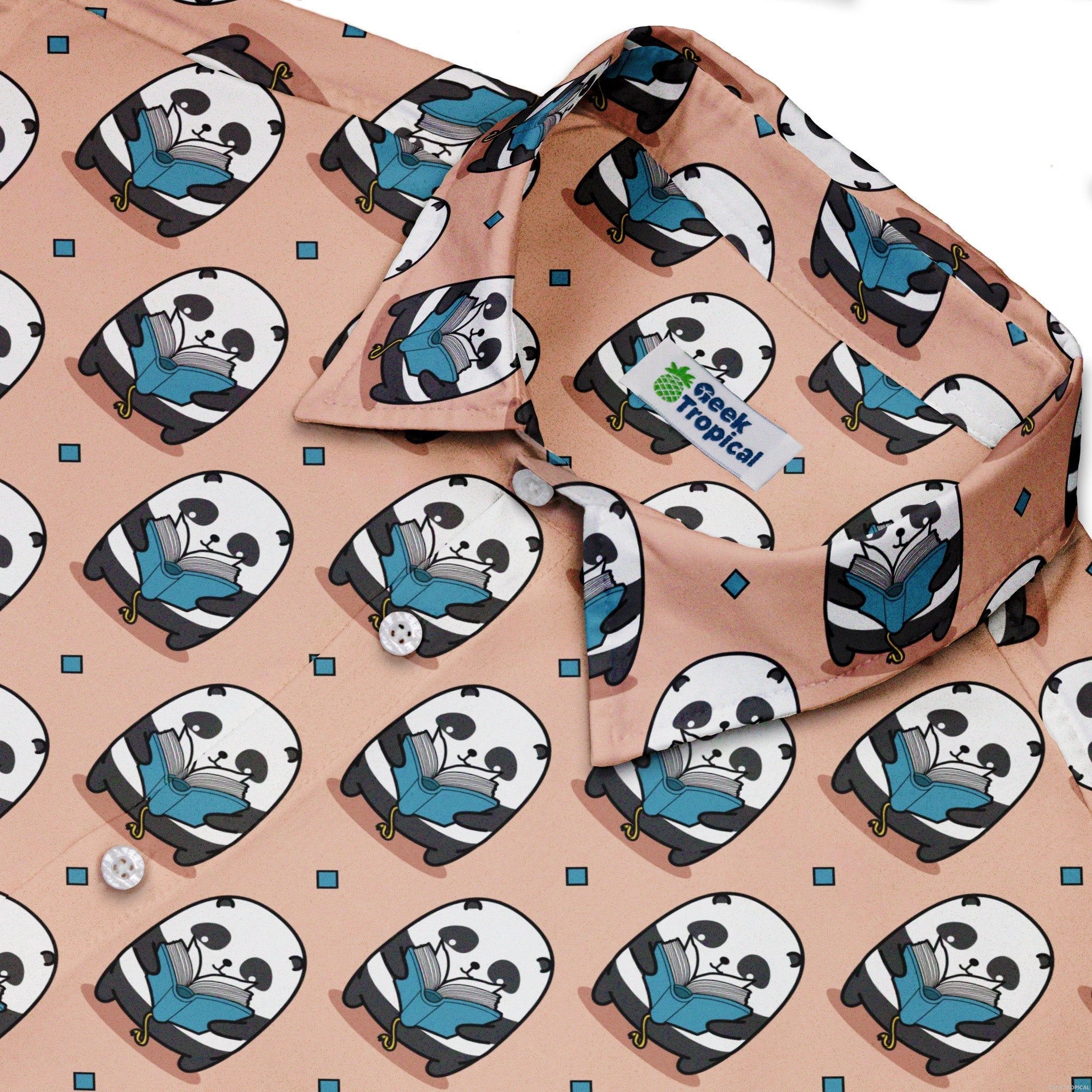 Panda Reading Button Up Shirt - adult sizing - Animal Patterns - Book Prints