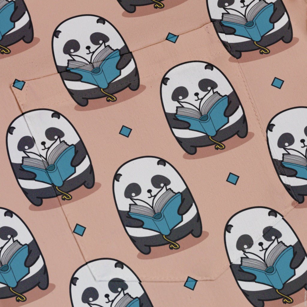 Panda Reading Button Up Shirt - adult sizing - Animal Patterns - Book Prints