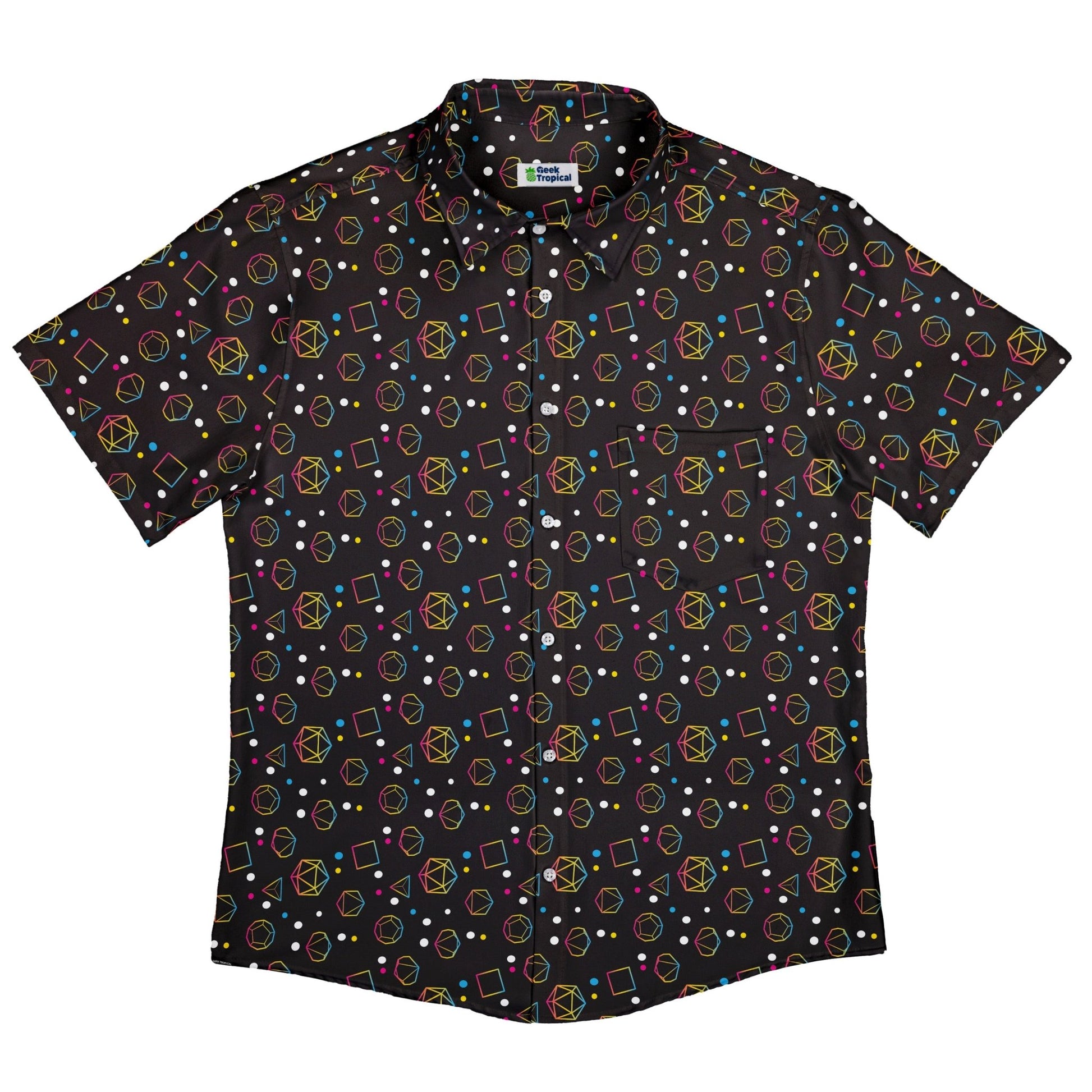 Pansexual Pride Flag DND Dice Button Up Shirt - adult sizing - Design by Heather Davenport - dnd & rpg print