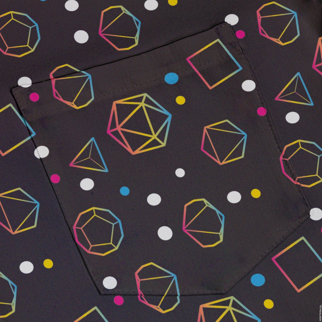 Pansexual Pride Flag DND Dice Button Up Shirt - adult sizing - Design by Heather Davenport - dnd & rpg print