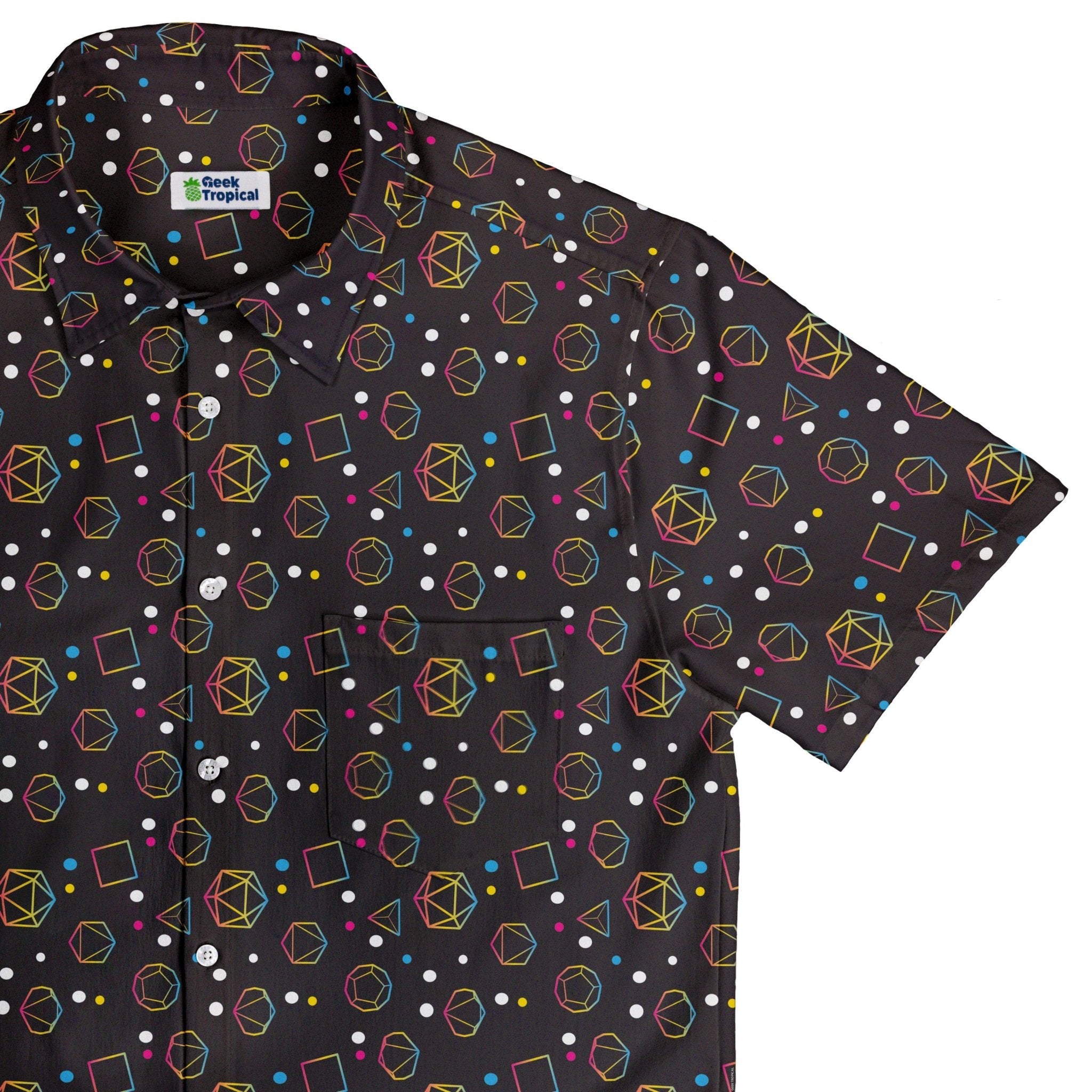 Pansexual Pride Flag DND Dice Button Up Shirt - adult sizing - Design by Heather Davenport - dnd & rpg print