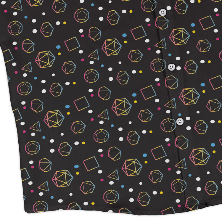 Pansexual Pride Flag Dnd Dice Long Sleeve Button Up Shirt Geek Nerd adult sizing Design by Heather Davenport dnd & rpg print