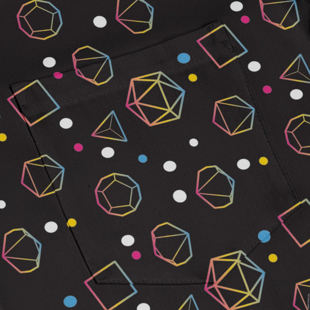 Pansexual Pride Flag Dnd Dice Long Sleeve Button Up Shirt Geek Nerd adult sizing Design by Heather Davenport dnd & rpg print