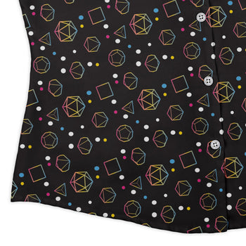 Pansexual Pride Flag Dnd Dice Curvy Button Up Shirt Geek Nerd Design by Heather Davenport dnd & rpg print Pride Patterns