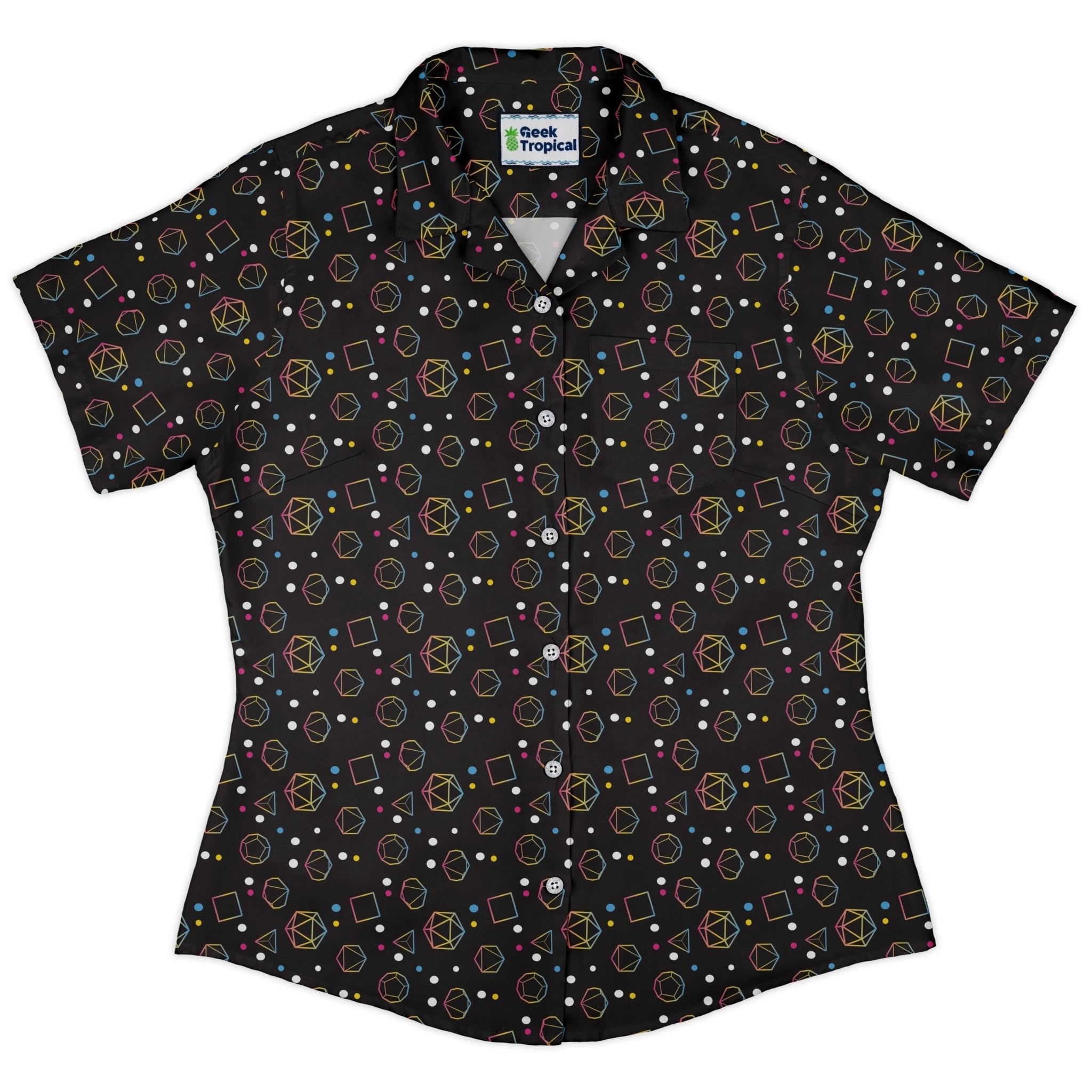 Clearance Ready - to - Ship Pansexual Pride Flag Dnd Dice Curvy Button Up Shirt Geek Nerd Clearance Design by Heather Davenport dnd & rpg print