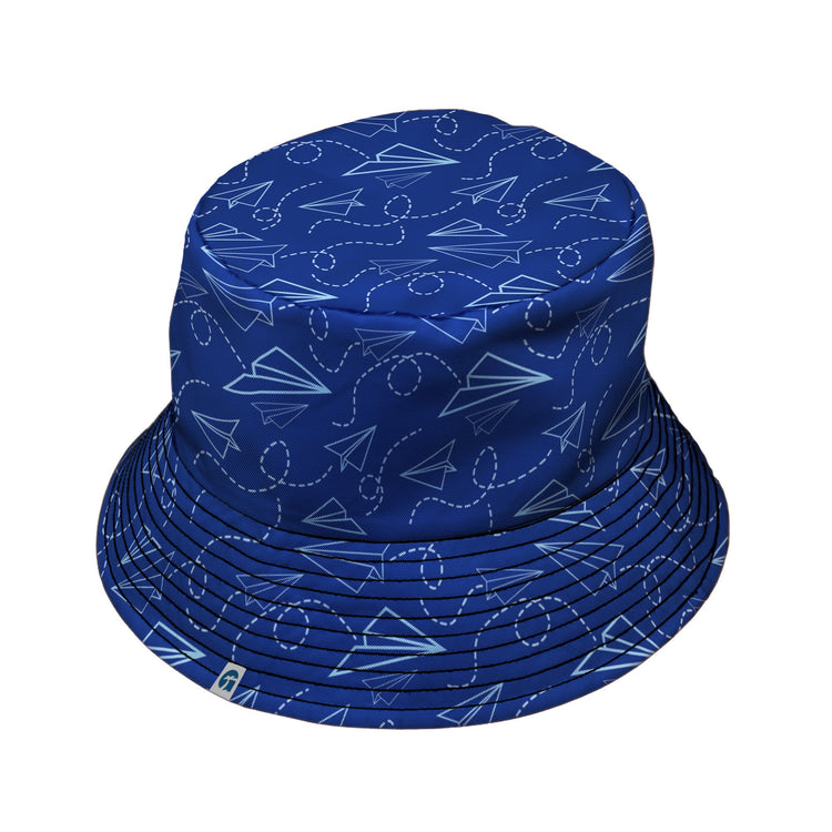 Paper Airplanes Blue Bucket Hat Geek Nerd 0925 aviation print Design by Heather Davenport