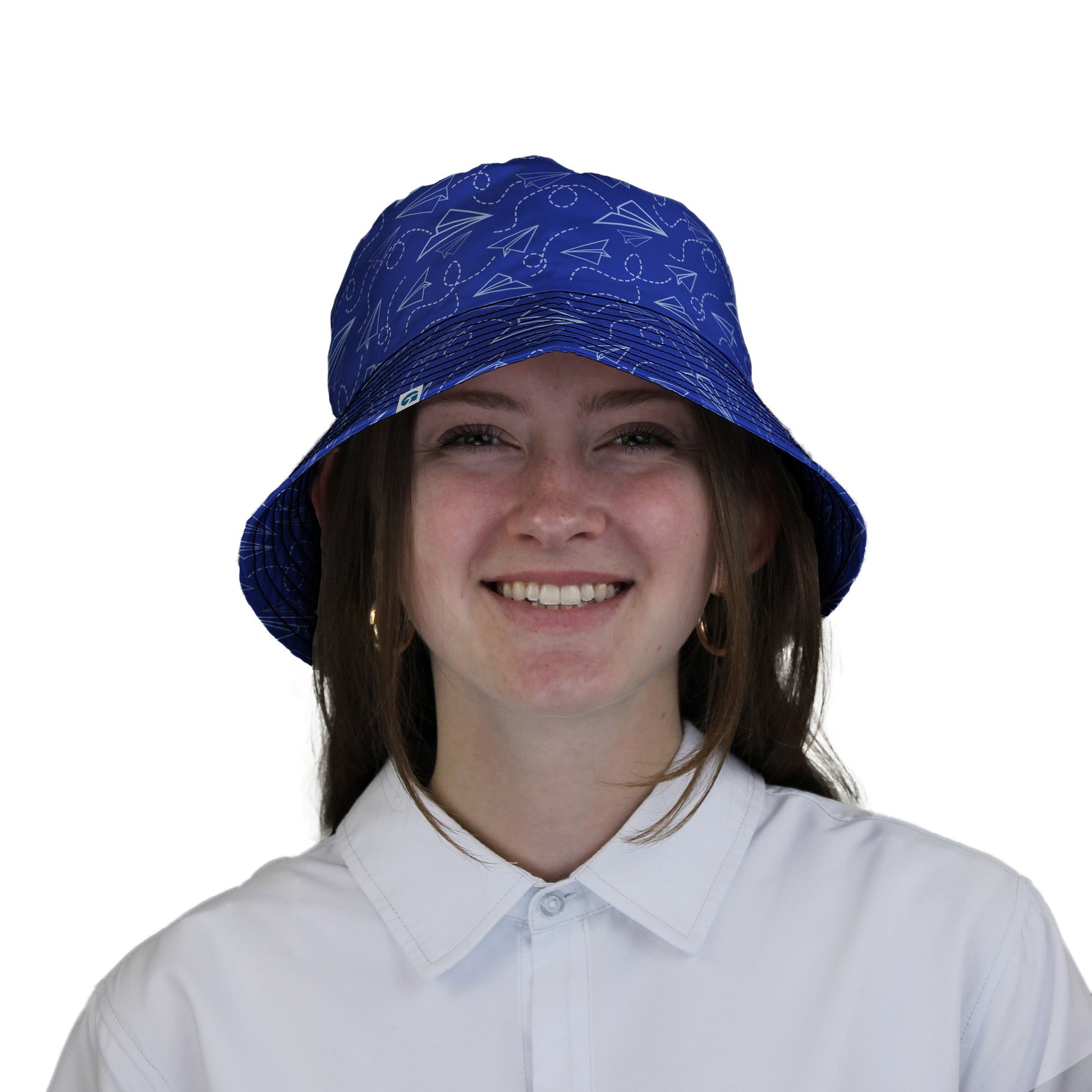Paper Airplanes Blue Bucket Hat Geek Nerd 0925 aviation print Design by Heather Davenport
