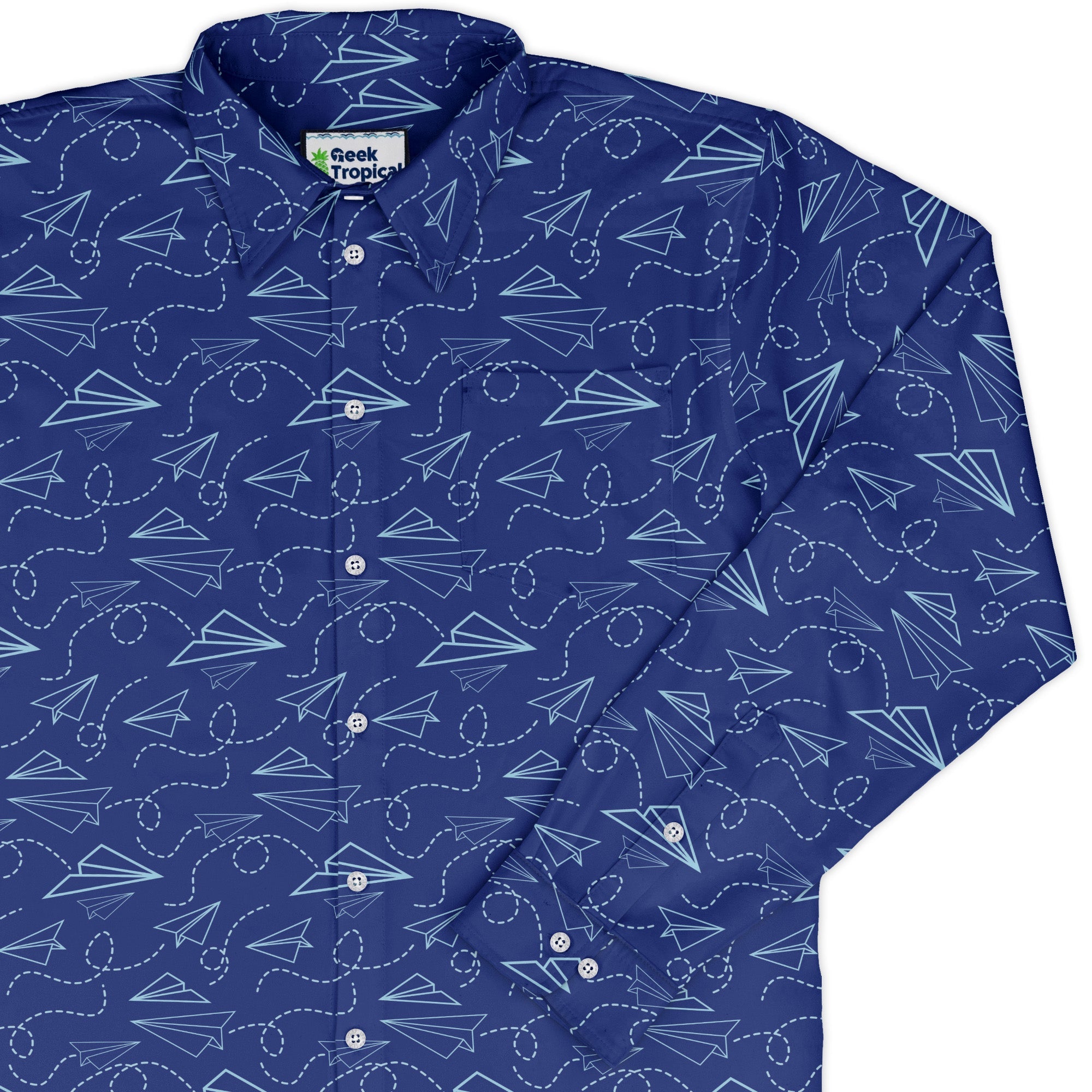 Paper Airplanes Blue Long Sleeve Button Up Shirt Geek Nerd 0925 adult sizing All Adult Button Up Shirts