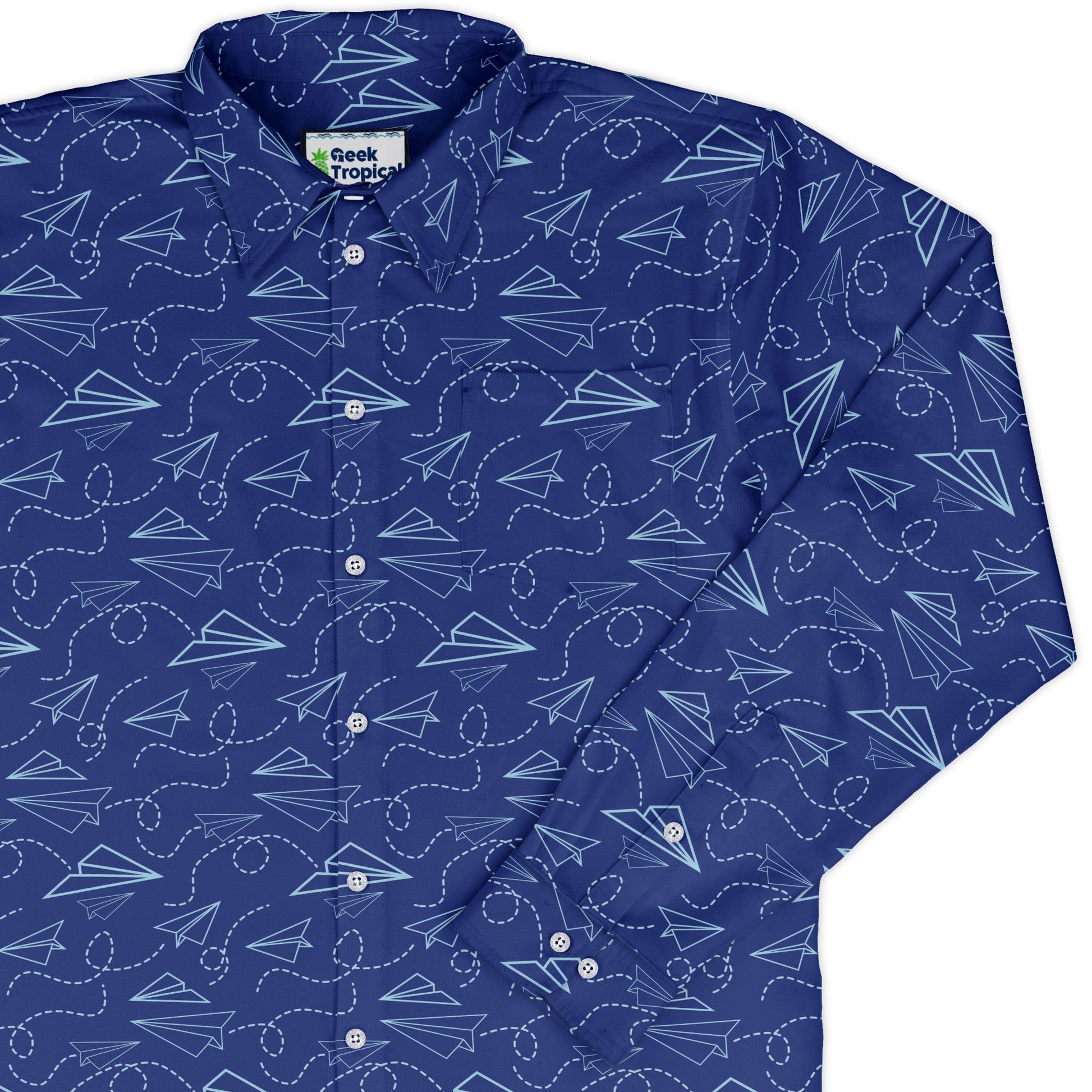Paper Airplanes Blue Long Sleeve Button Up Shirt Geek Nerd 0925 adult sizing All Adult Button Up Shirts