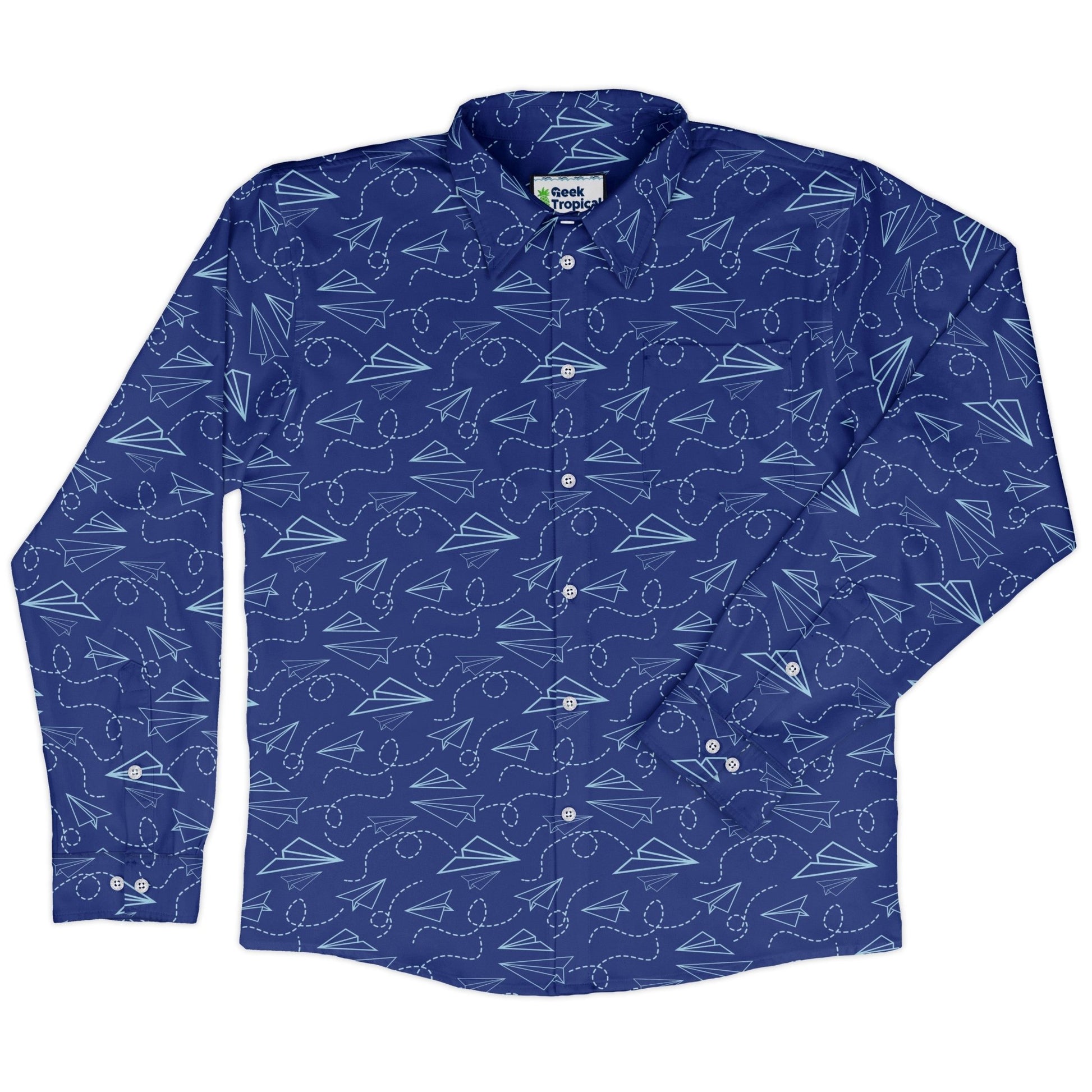 Paper Airplanes Blue Long Sleeve Button Up Shirt Geek Nerd 0925 adult sizing All Adult Button Up Shirts