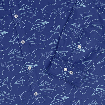Paper Airplanes Blue Long Sleeve Button Up Shirt Geek Nerd 0925 adult sizing All Adult Button Up Shirts