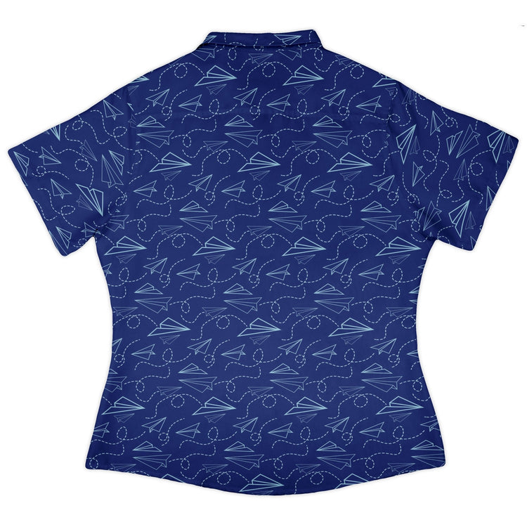 Paper Airplanes Blue Curvy Button Up Shirt Geek Nerd 0925 All Adult Button Up Shirts aviation print