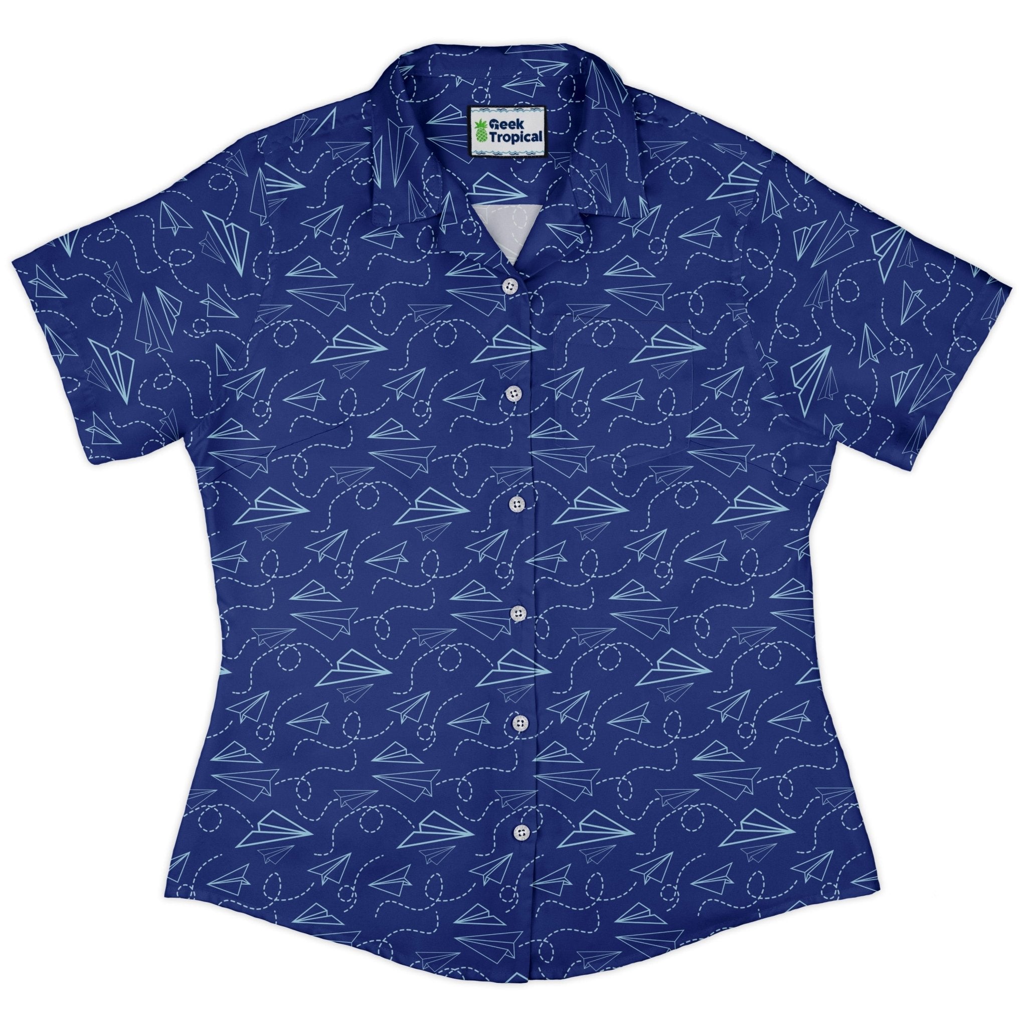 Paper Airplanes Blue Curvy Button Up Shirt Geek Nerd 0925 All Adult Button Up Shirts aviation print