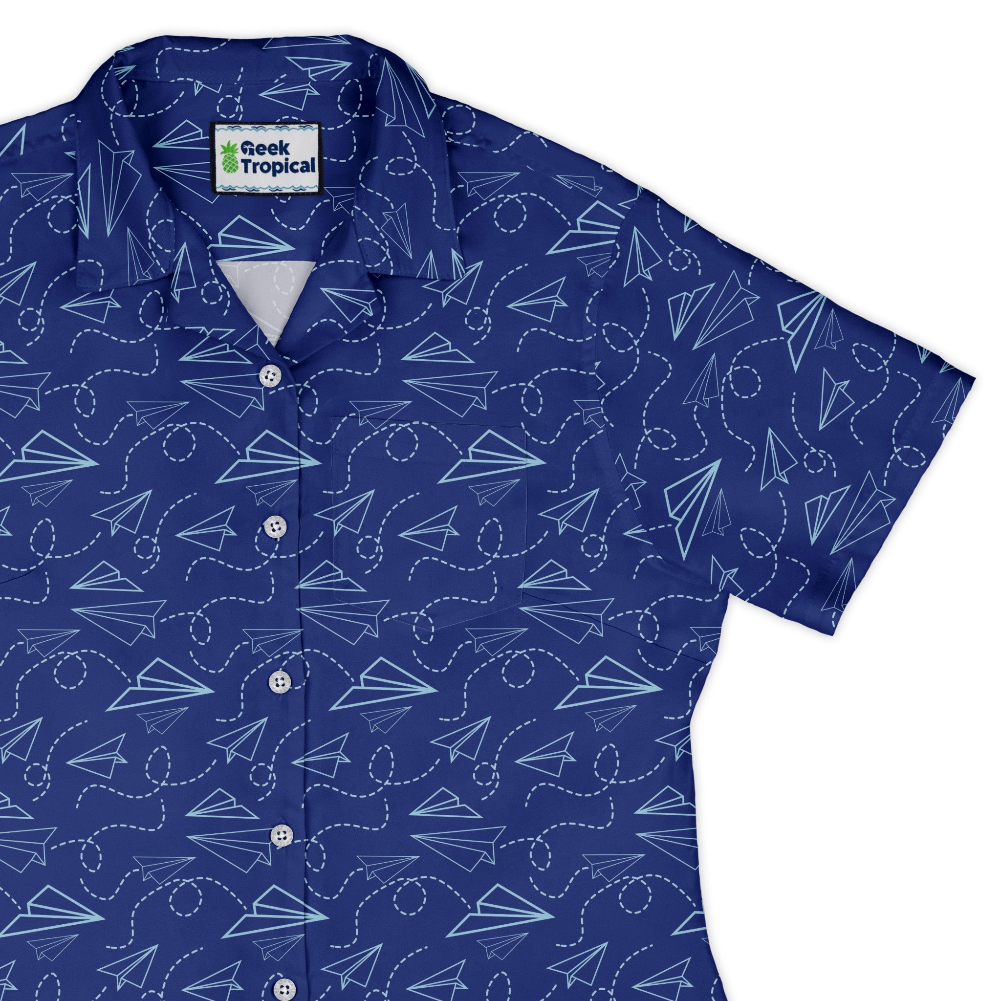 Paper Airplanes Blue Curvy Button Up Shirt Geek Nerd 0925 All Adult Button Up Shirts aviation print