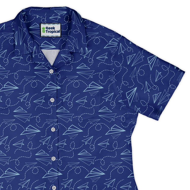 Paper Airplanes Blue Curvy Button Up Shirt Geek Nerd 0925 All Adult Button Up Shirts aviation print