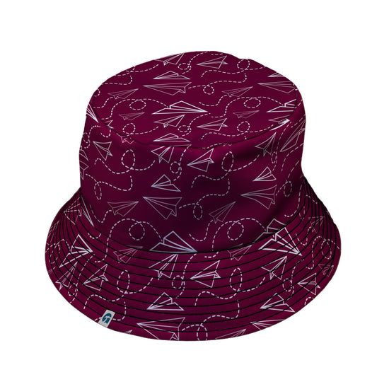Paper Airplanes Red Bucket Hat Geek Nerd 0925 aviation print Design by Heather Davenport
