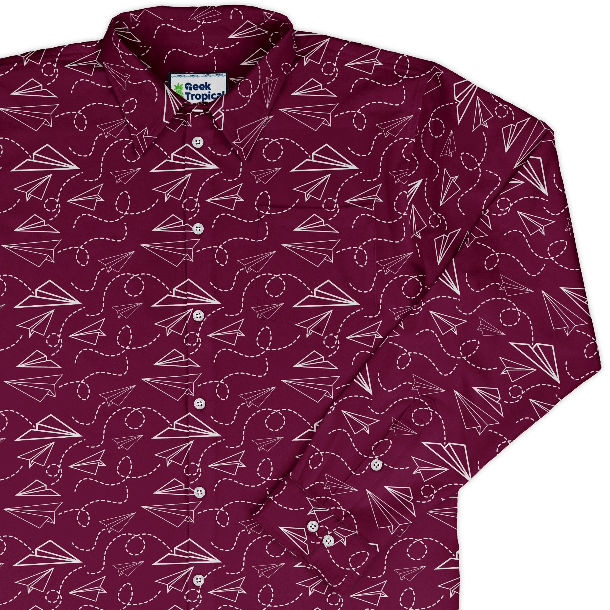 Paper Airplanes Red Long Sleeve Button Up Shirt Geek Nerd 0925 adult sizing All Adult Button Up Shirts