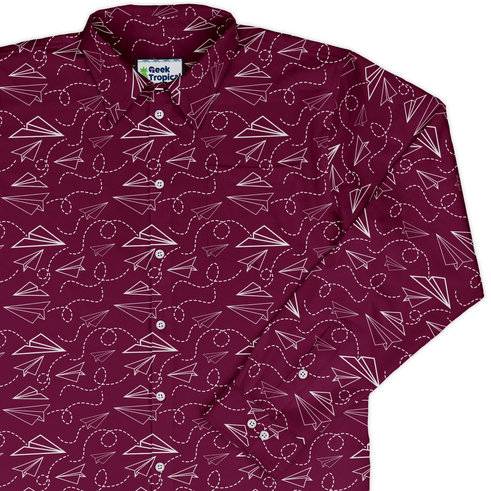 Paper Airplanes Red Long Sleeve Button Up Shirt Geek Nerd 0925 adult sizing All Adult Button Up Shirts