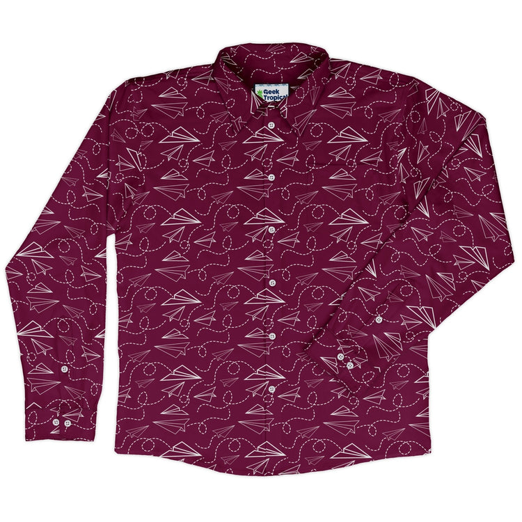 Paper Airplanes Red Long Sleeve Button Up Shirt Geek Nerd 0925 adult sizing All Adult Button Up Shirts