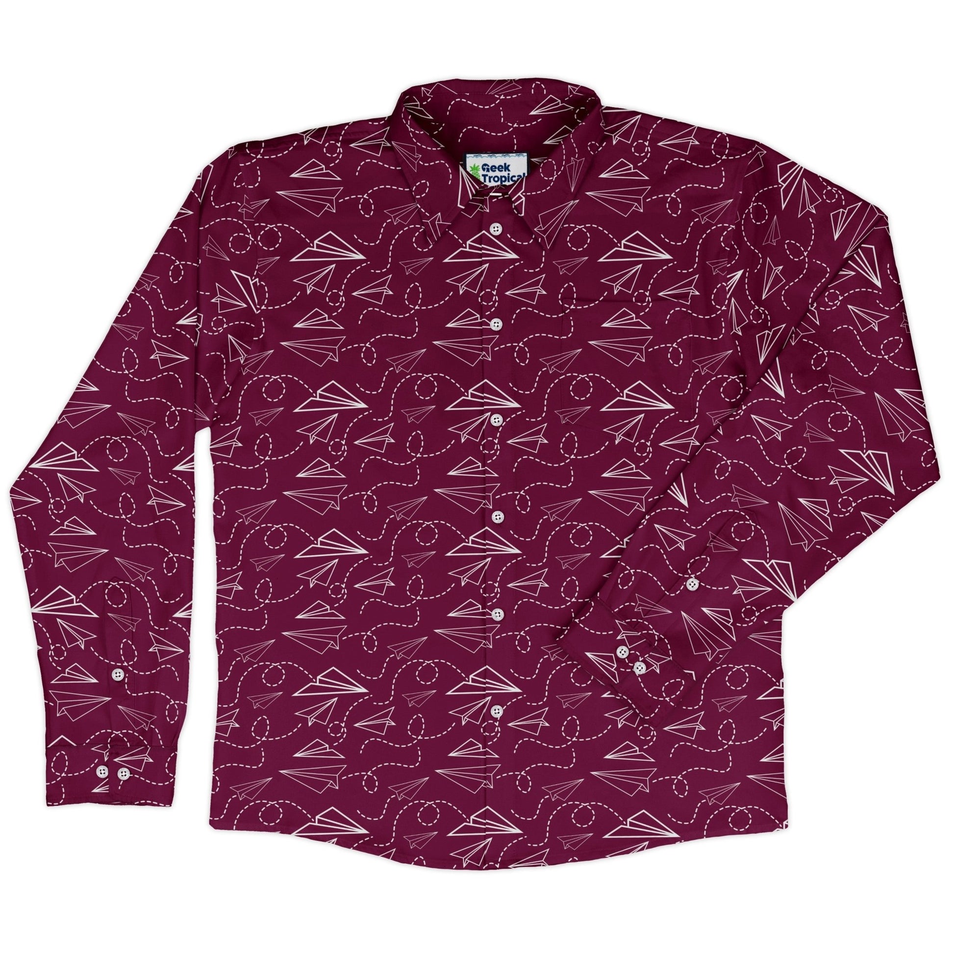 Paper Airplanes Red Long Sleeve Button Up Shirt Geek Nerd 0925 adult sizing All Adult Button Up Shirts